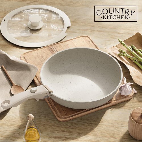 Country Kitchen Cookware Set with Removable Handle, Oven & RV Safe Pots and Pans Set, Cream, Original