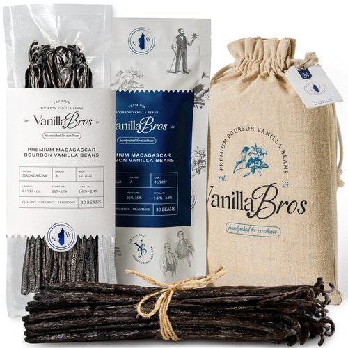 30 Madagascar Vanilla Beans Grade A - Gourmet Bourbon Vanilla Pods 6.3-8.3" - For Baking, Cooking & Homemade Vanilla Extract - VanillaBros