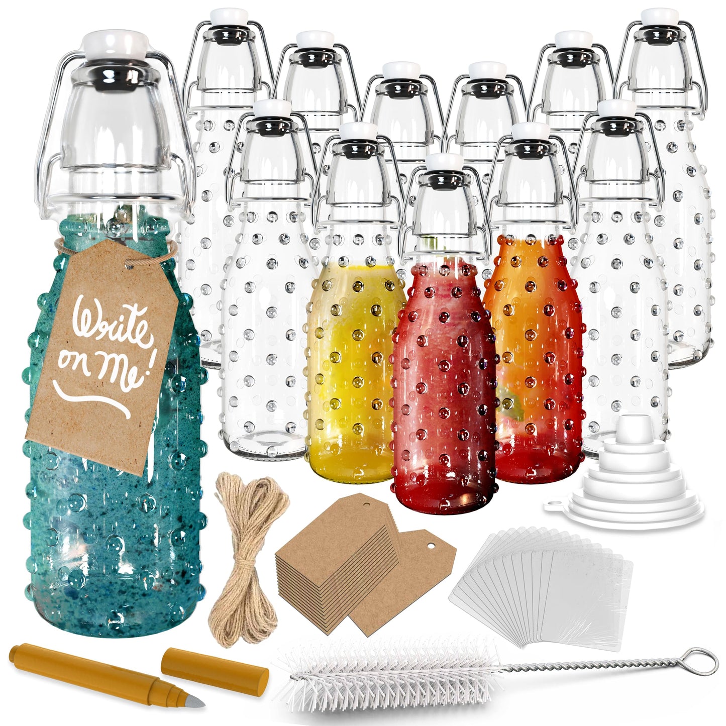 Nevlers 8.5 Oz Dotted Swing Top Glass Bottles | 12 Pack Flip Top Glass Bottle with Lids | Reusable Airtight Kombucha Bottles | Syrup Bottle Set | Bottling Kit for Homemade Drinks, Juices, Fermenting