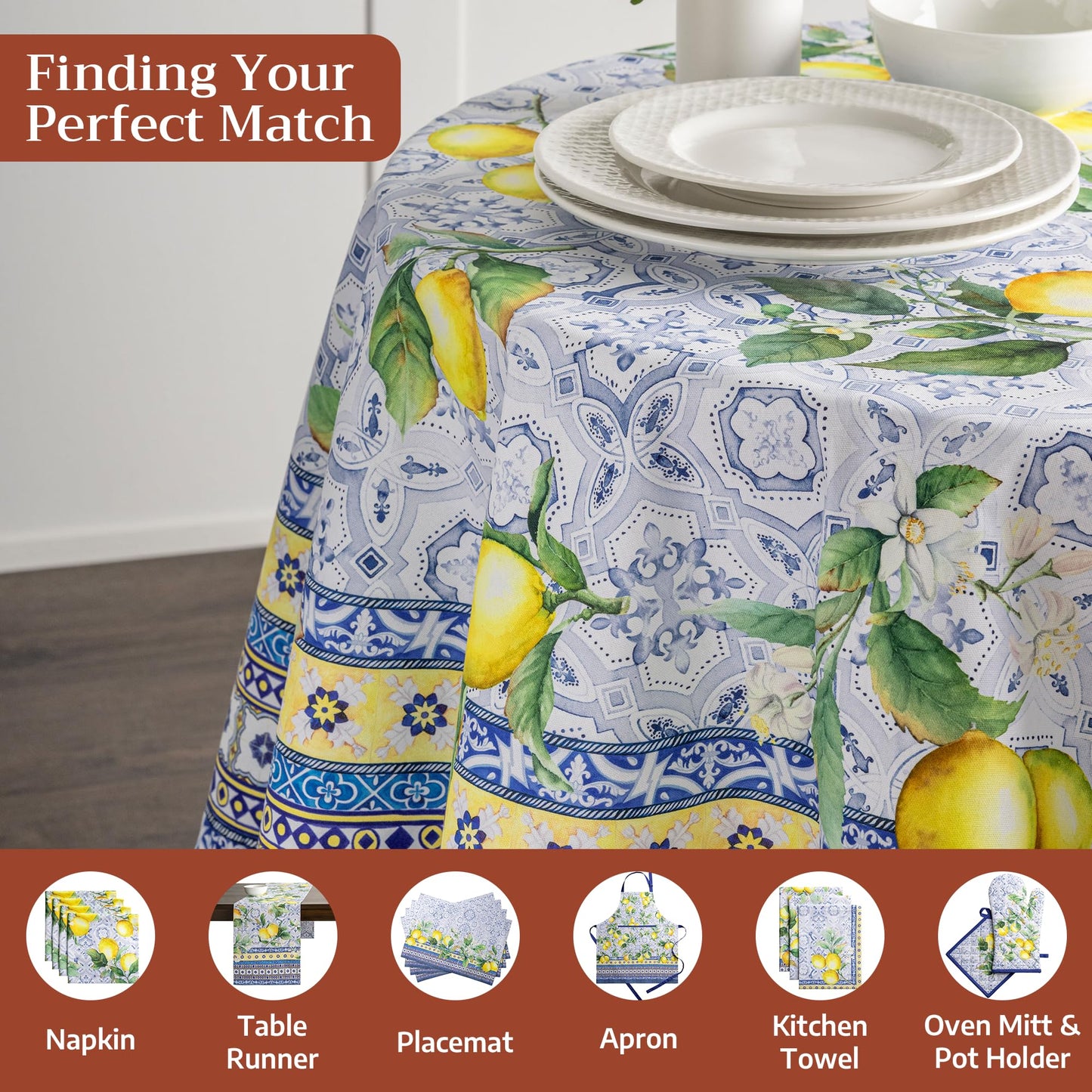 Maison d' Hermine Table Cloth Round Table 100% Cotton 63 Round Inches Tablecloth Reusable Decorative for Dining Kitchen Room Farmhouse Home Gifts for Mothers Day Spring Summer - Citrus