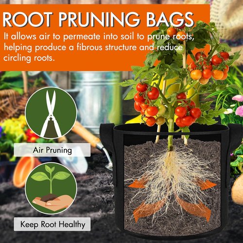 Gardzen 5 Gallon Grow Bags - 10-Pack Heavy Duty Fabric with Handles for Optimal Aeration