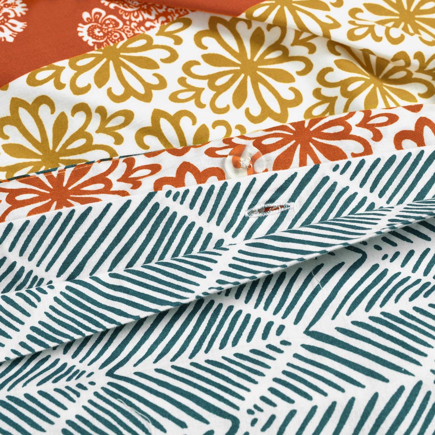 Lush Decor Bohemian Stripe Reversible Cotton Duvet Cover Set, 3 Piece Set, Full/ Queen, Turquoise & Orange - Striped Bedding Set - Queen Duvet Cover Full - Boho Decor