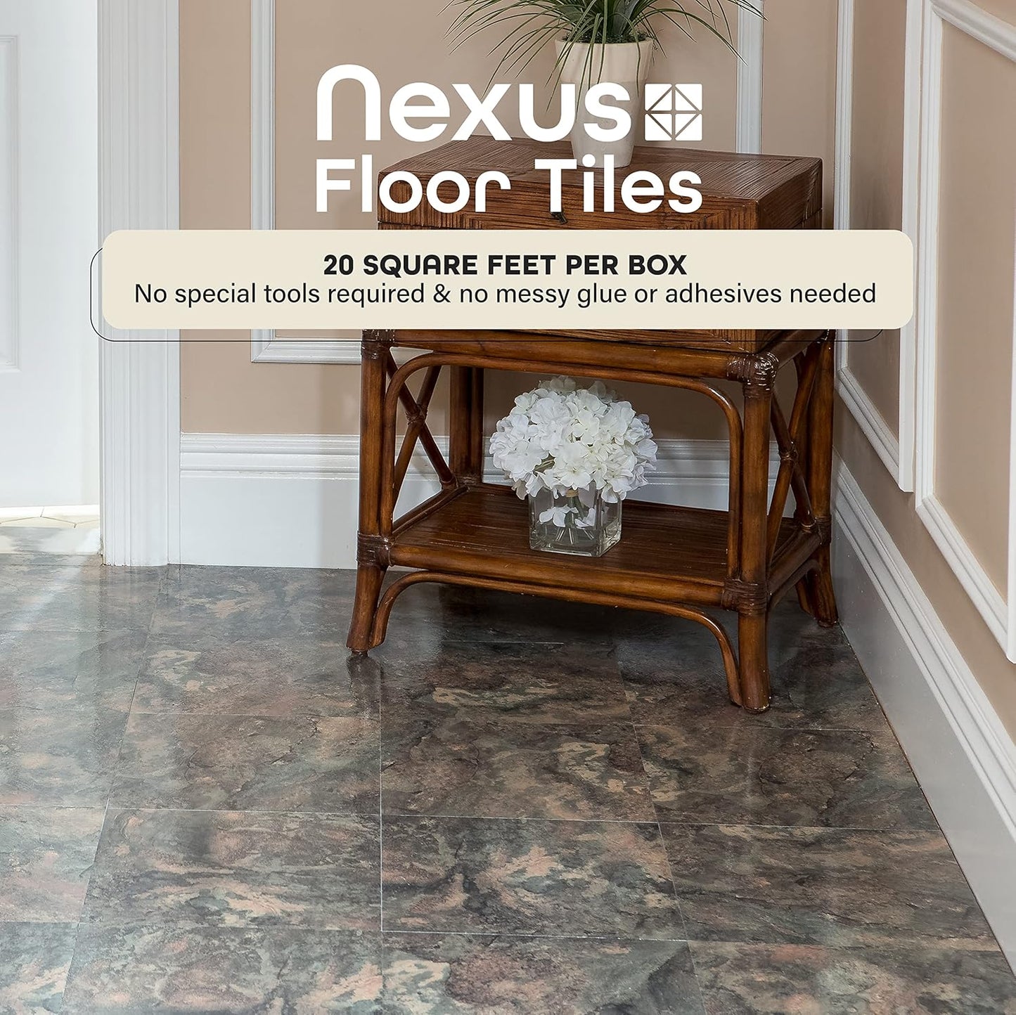 Achim Home Decor Nexus Self-Adhesive Vinyl Floor Tiles - Dark Slate Marble, 12" x 12", 20 Tiles for Easy DIY Flooring