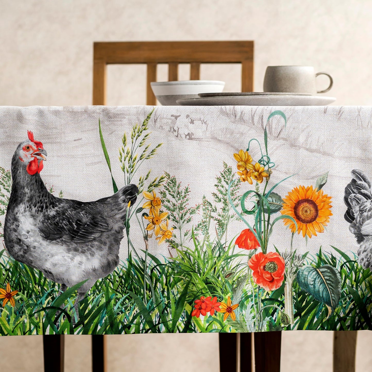Maison d' Hermine Table Cloth Rectangle Table 100% Cotton 70 x 108 Inches Tablecloth Reusable Decorative for Dining Kitchen Room Farmhouse Home Gifts for Mothers Day Spring Summer - Basse Cour