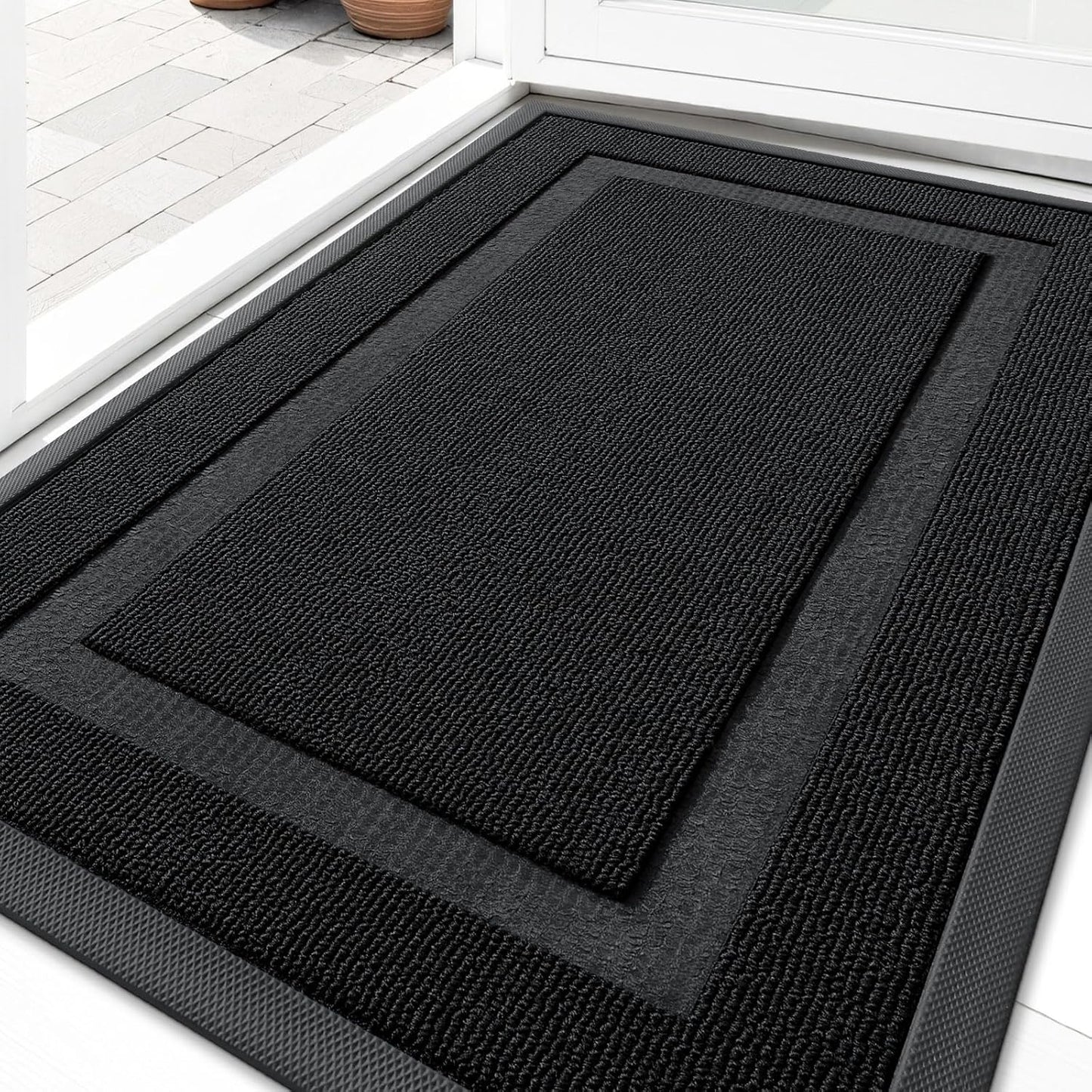 OLANLY Waterproof Front Door Mat - All-Season, Sturdy Natural Rubber, Easy Clean | 29.5x17, Jet Black
