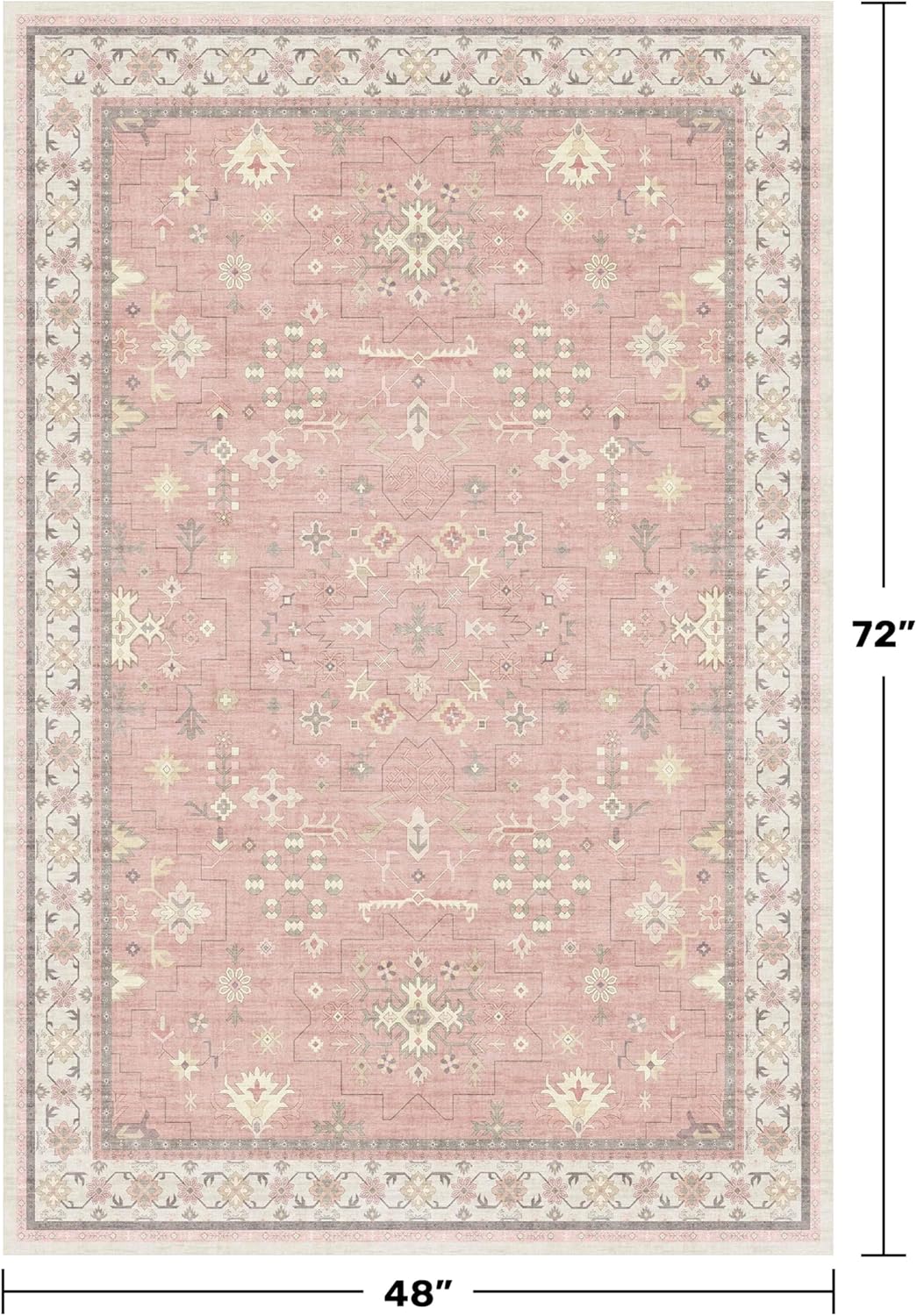 Regine Switzerland Pink & Gold Girls Rug - Non-Slip Floral Area Rug, 4x6, Machine Washable for Bedroom & Playroom