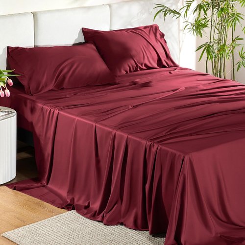 Bedsure Cooling Bed Sheets - Rayon from Bamboo, Breathable & Soft | Full Size, Deep Pocket Up to 16 Inches, Burgundy