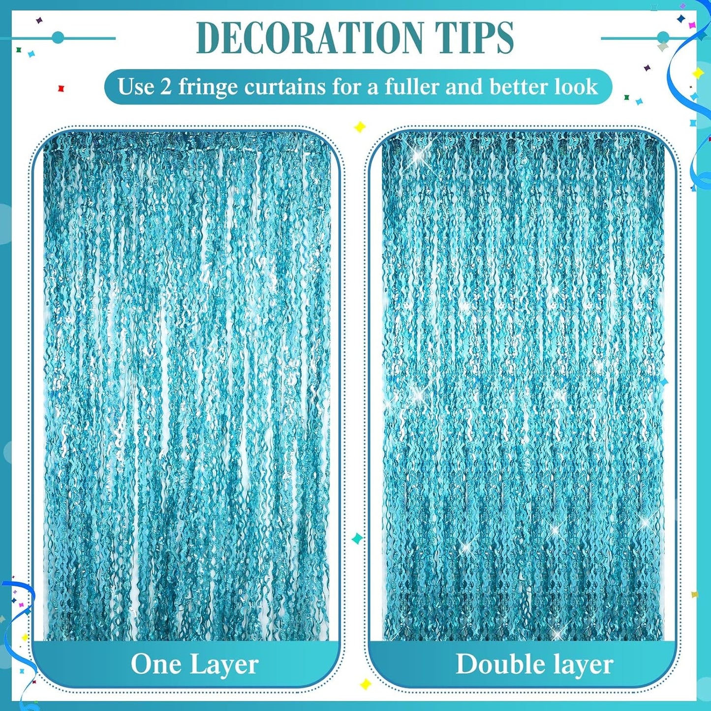Skiennix Foil Fringe Backdrop - 10 Pieces 3.3 x 6.6 Ft Tinsel Curtain for New Year & Carnival Parties | Blue Green