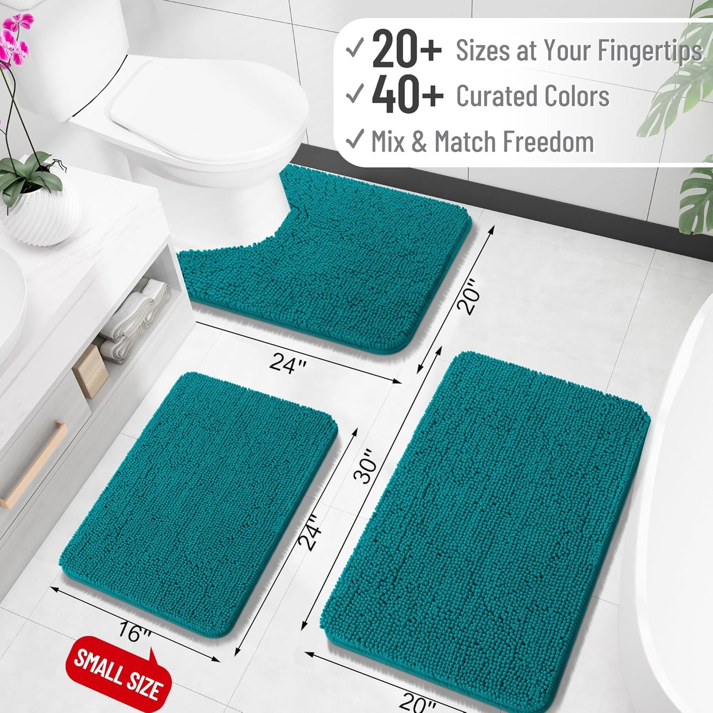 OLANLY Bathroom Runner Rugs - Soft Absorbent Chenille with Rubber Backing | Quick-Dry 70x24 Deep Lake