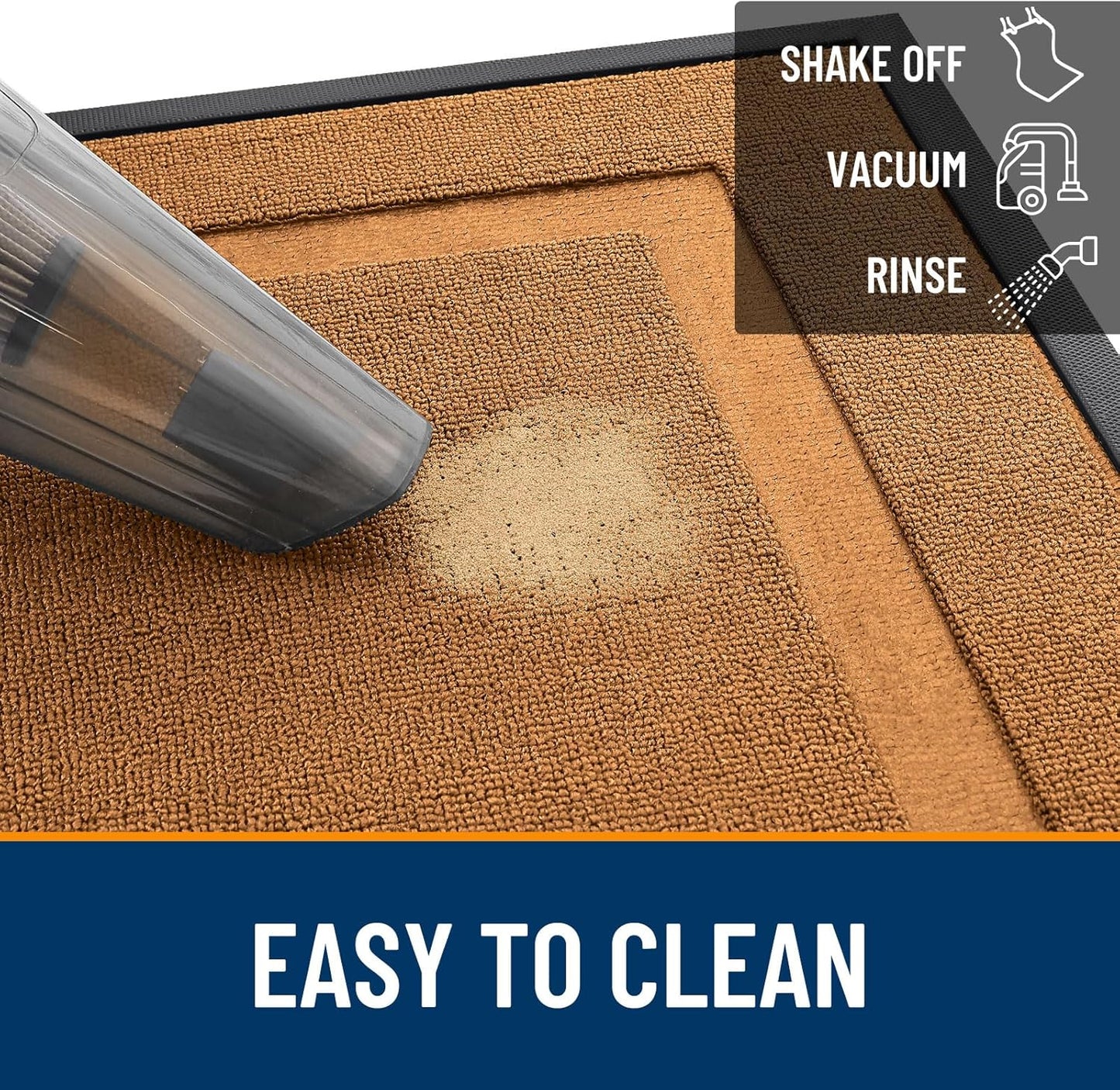 OLANLY Waterproof Front Door Mat - All-Season Natural Rubber Doormat | Easy Clean, 47x23, Tangerine Orange