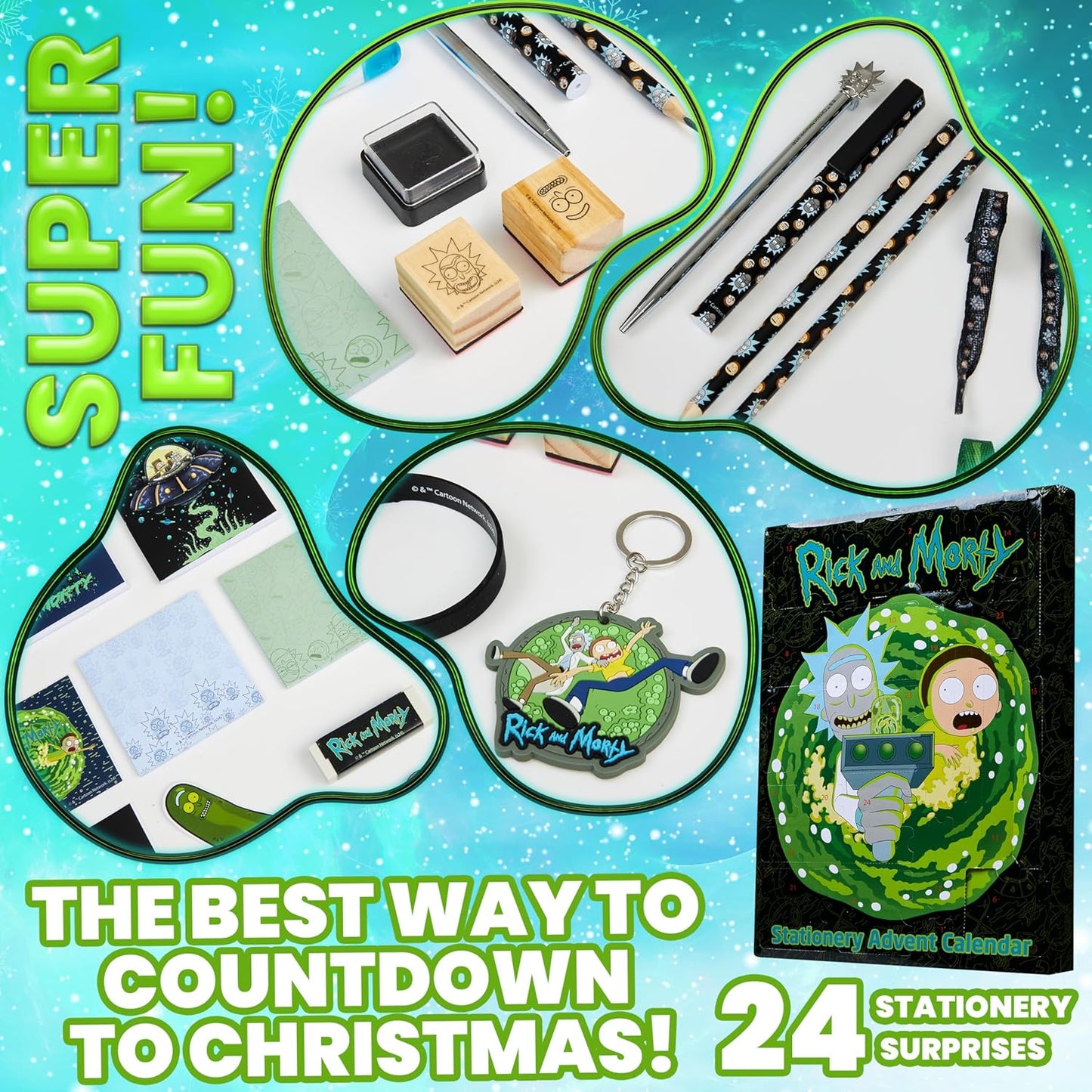 Rick and Morty Advent Calendar 2025 - Fun Countdown with 24 Surprises | Keychains & Shoelaces Gifts