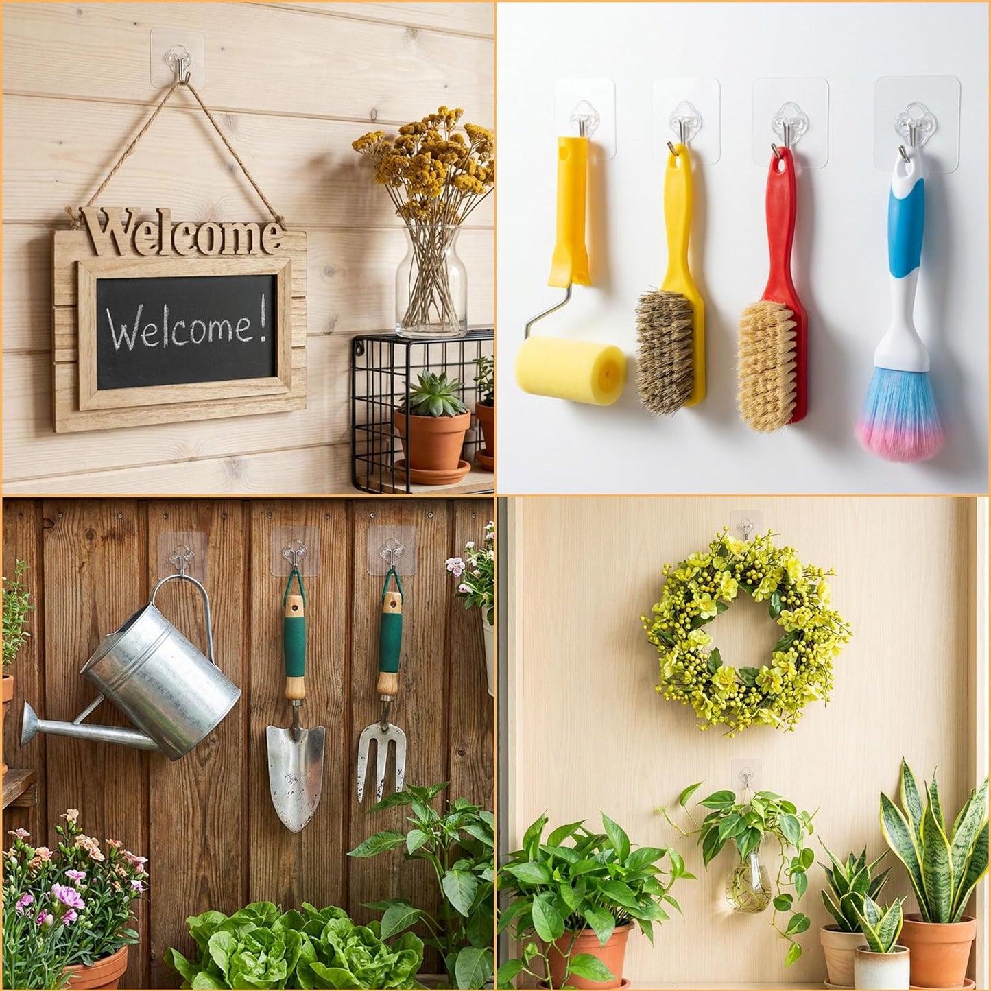 Skiennix Adhesive Wall Hooks - 50 Pack Heavy Duty Waterproof & Rustproof Clear Utility Hooks for Home & Office