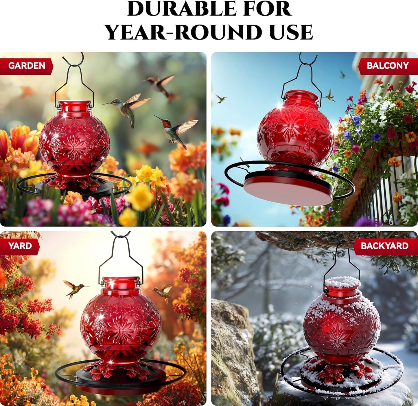Skiennix Glass Hummingbird Feeder - 25Oz Large, Leak-Proof & Durable Outdoor Decor | Perfect Gift for Moms