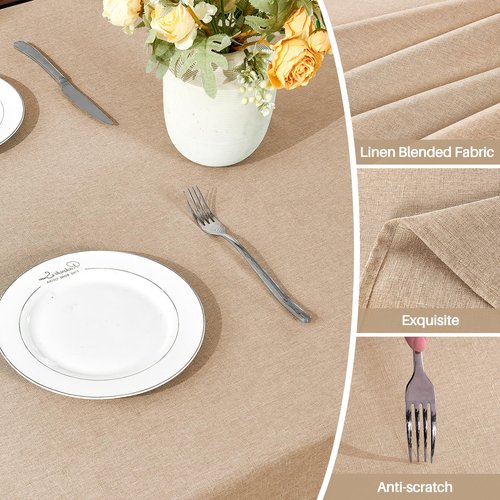 IVAPUPU Textured Linen Table Cloth for Rectangle Tables - Khaki Tablecloths Rectangular Waterproof Wrinkle Free Wipeable Dining Table Cover for Spring Wedding Birthday Kitchen Decor, 52 x 70 Inch
