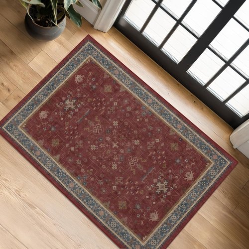 **Regine Switzerland Burgundy Washable Area Rug - Non-Slip, Stain & Fade Resistant | 2x3 ft Boho Design**