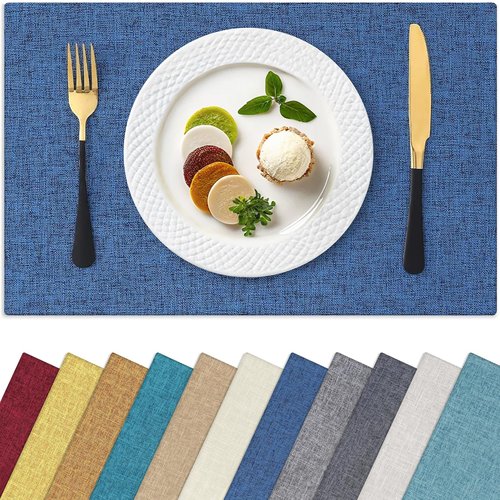 Homaxy Cloths Placemats for Dining Table Set of 4, Heat Resistant Washable Cotton Linen Blend Table Mats, Easy to Clean Place Mats for Indoor Outdoor Party Kitchen Decoration, 13" x 18", Blue