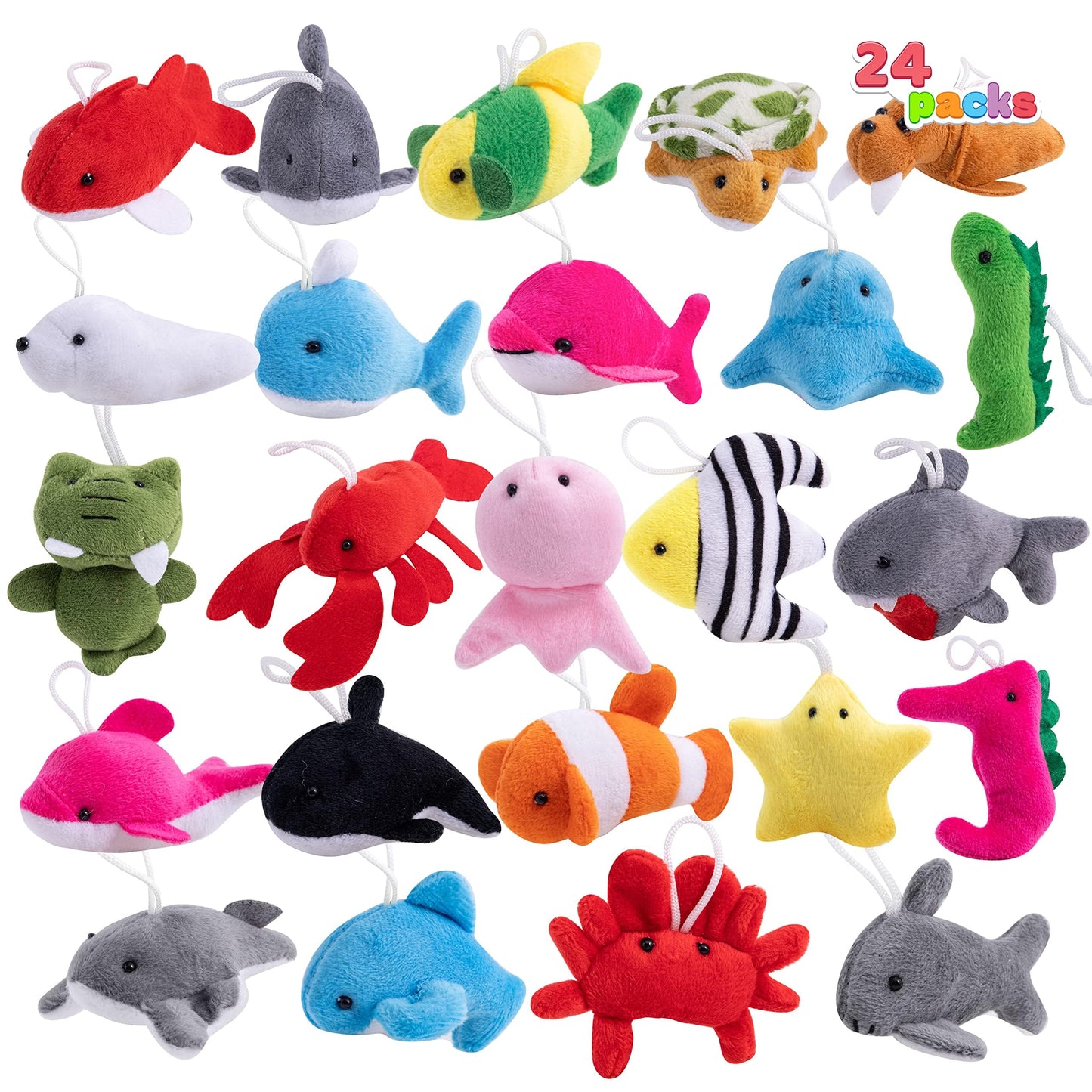 JOYIN 24 Pcs Mini Sea Animal Plush Toys (24 Units 3" Each), Stuffed Sea Animal Bulk for Kids Birthday Party Favors, Pinata Fillers, Goodie Bag Fillers, School Prizes,Carnival Party Supplies