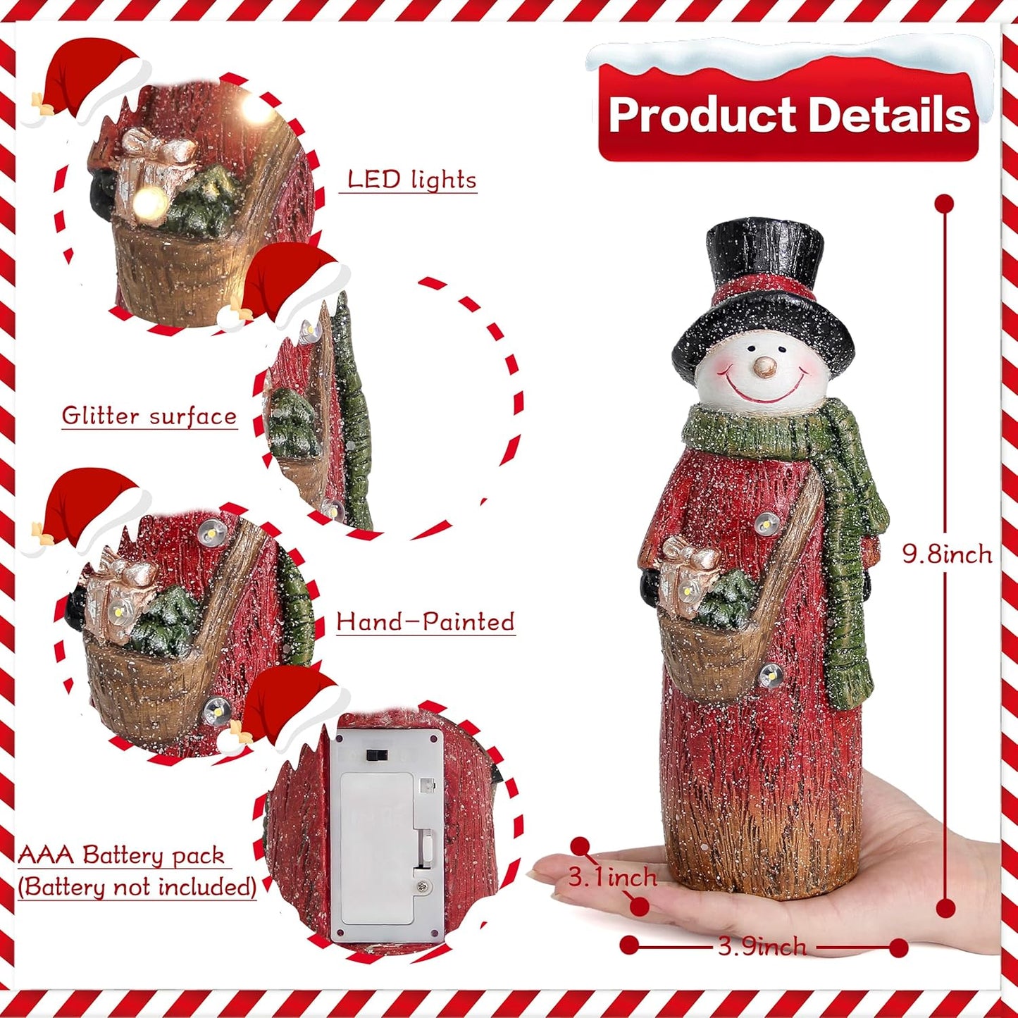 Smadeer Christmas Snowman Decoration - LED Light-Up Resin Figurine | 9.8 Inch Holiday Table Decor