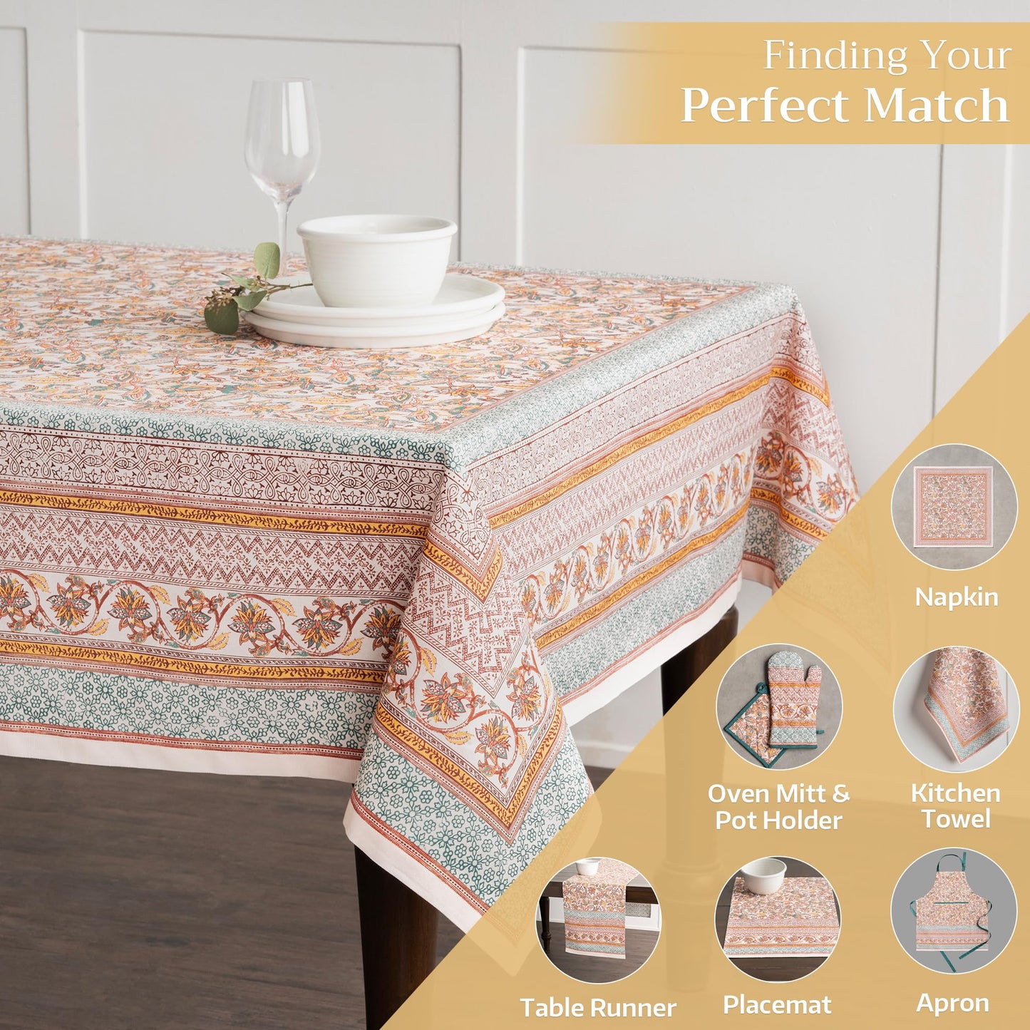 Maison d' Hermine Table Cloth Square Table 100% Cotton 54 x 54 Inches Fall Tablecloth Reusable Everyday Use for Thanksgiving Christmas Decorations Dining Farmhouse Party (Nila)