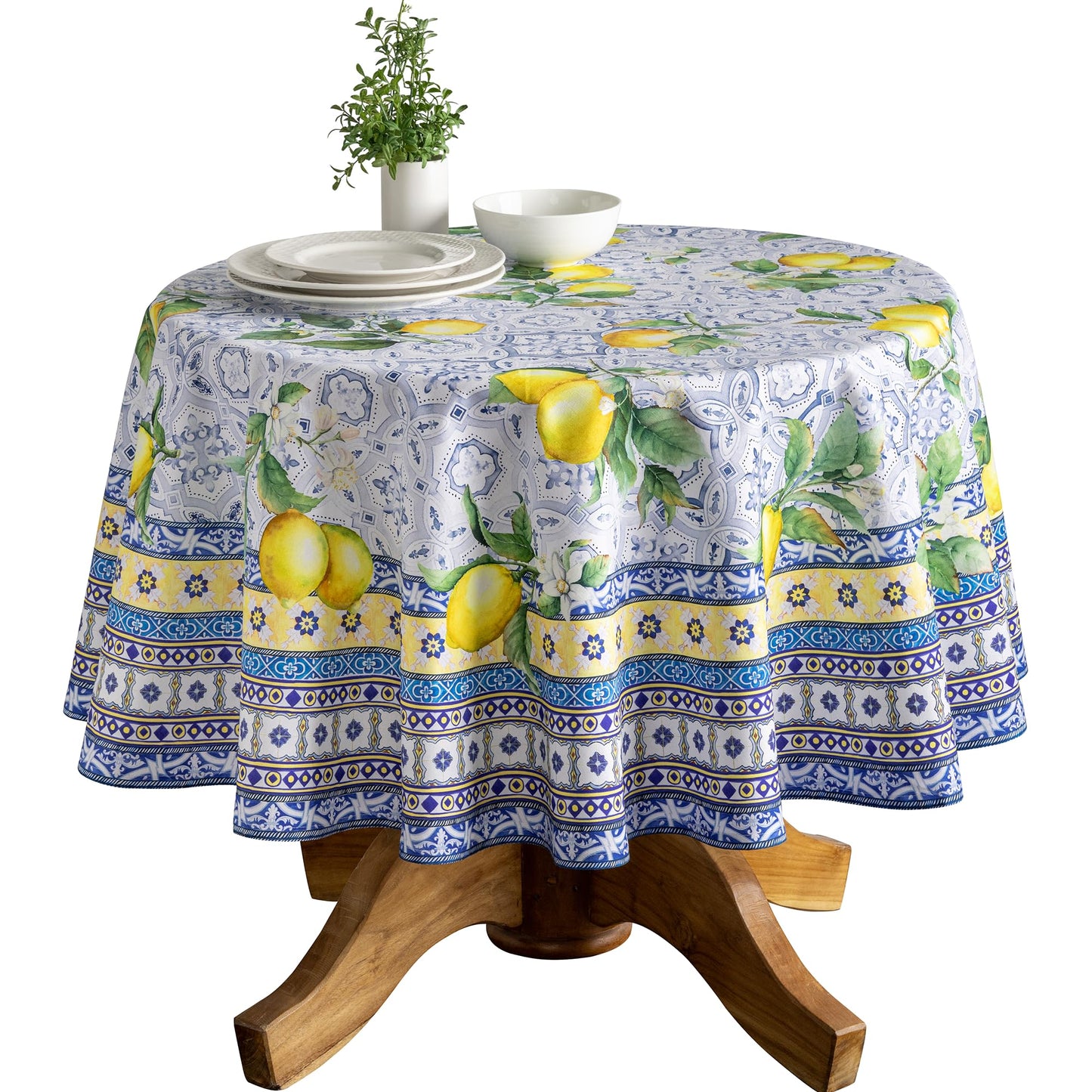 Maison d' Hermine Table Cloth Round Table 100% Cotton 69 Round Inches Tablecloth Reusable Decorative for Dining Kitchen Room Farmhouse Home Gifts for Mothers Day Spring Summer - Citrus