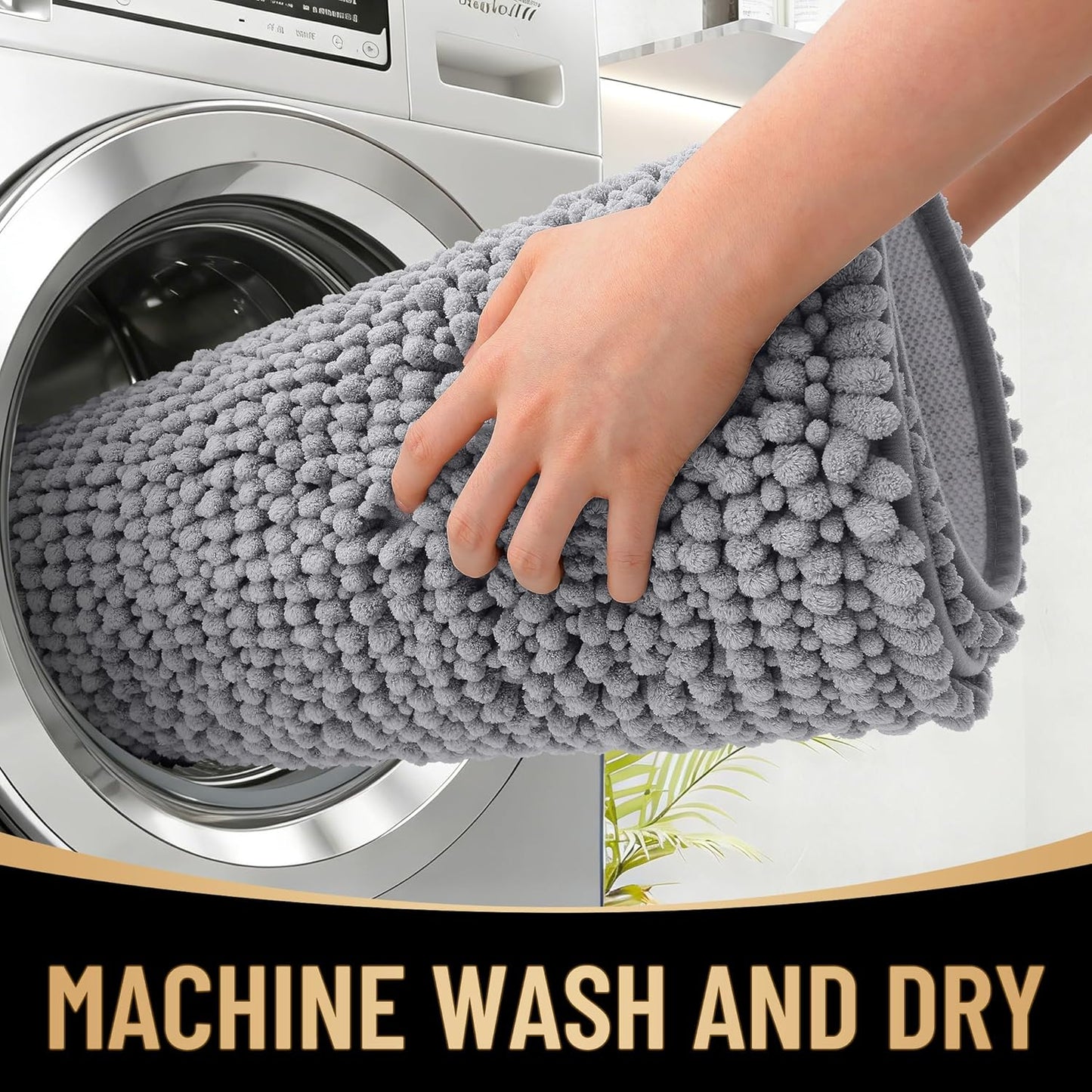 OLANLY Thick Bathroom Rugs - Extra Soft Chenille Bath Mats with Rubber Backing | 30x20 Grey