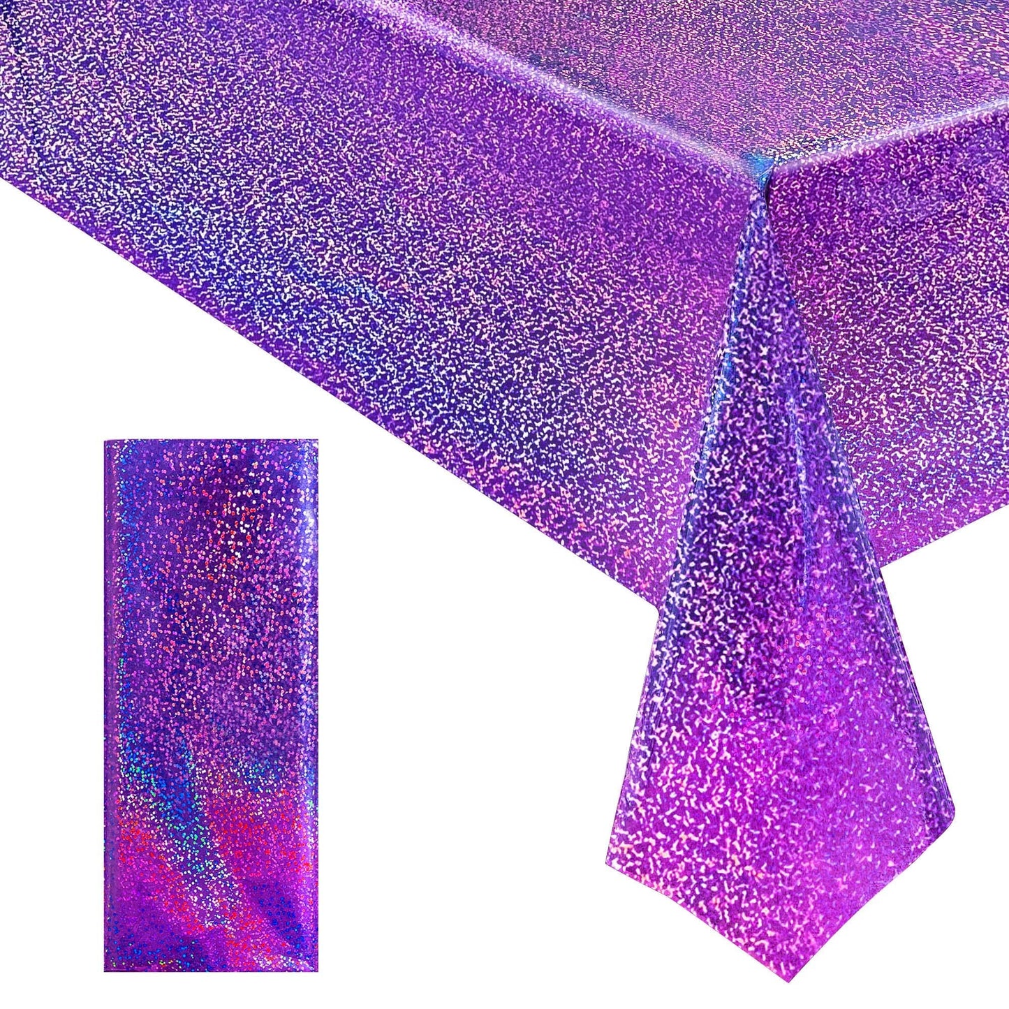 Just Shimmer Sparkling Holographic Laser Tablecloth - Shimmering, Waterproof, Easy to Clean - Ideal for Bachelorette, Birthday, Wedding, and Anniversary Party Decorations (Purple, 1)