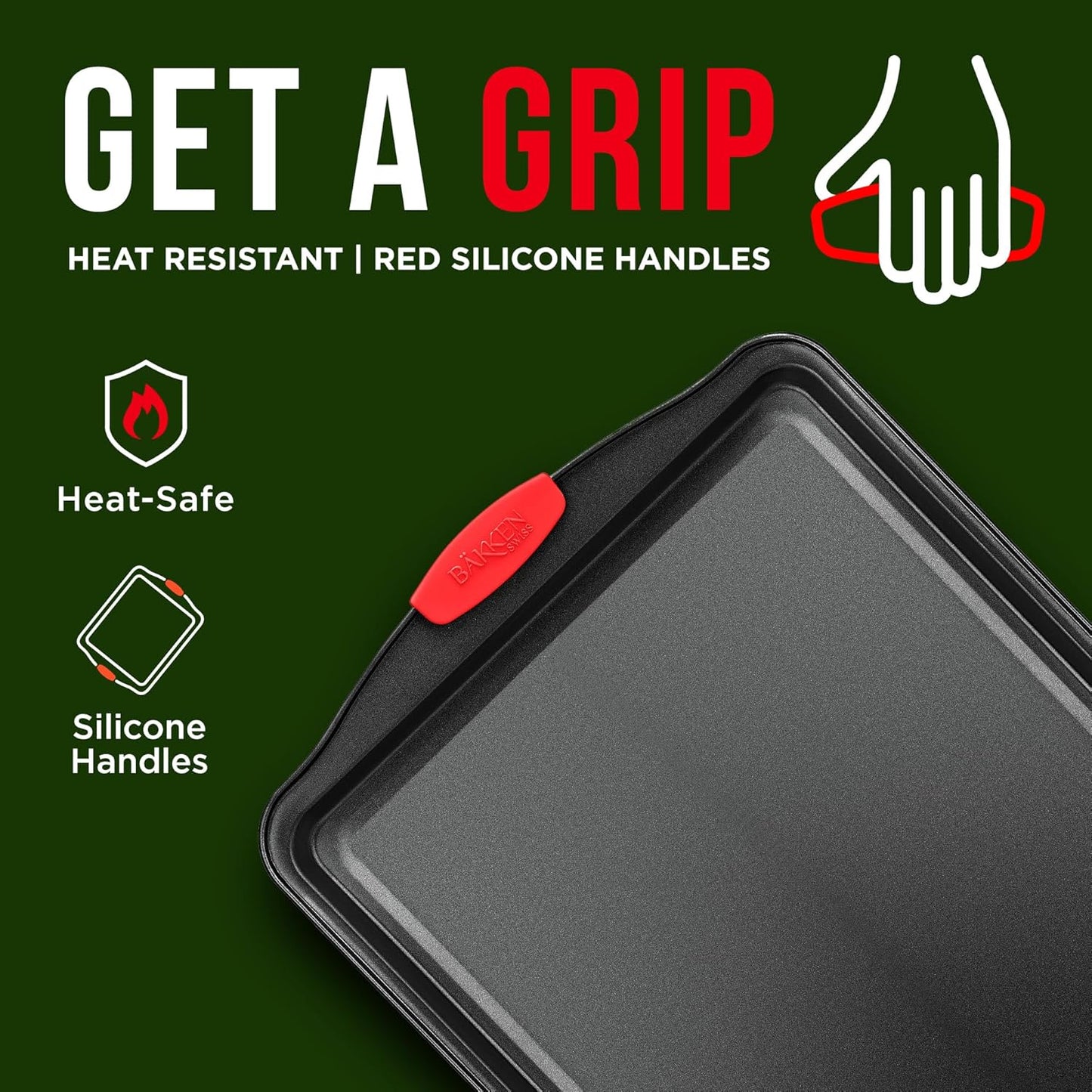 Skiennix Nonstick Carbon Steel Bakeware Set - Professional Quality Baking Trays | PFOA-Free, Red Silicone Handles