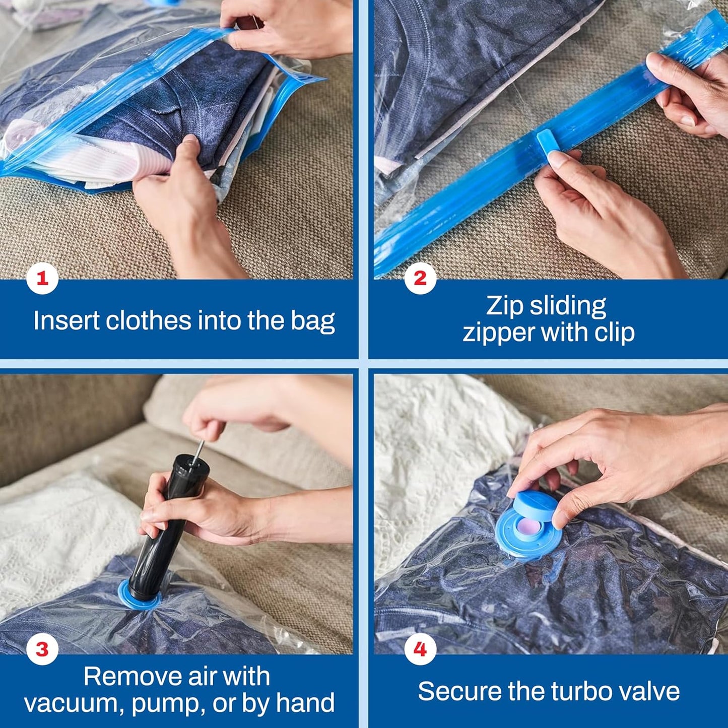 Skiennix Vacuum Storage Bags - 10 Pack Compression Bags with Hand Pump for Bedding & Travel