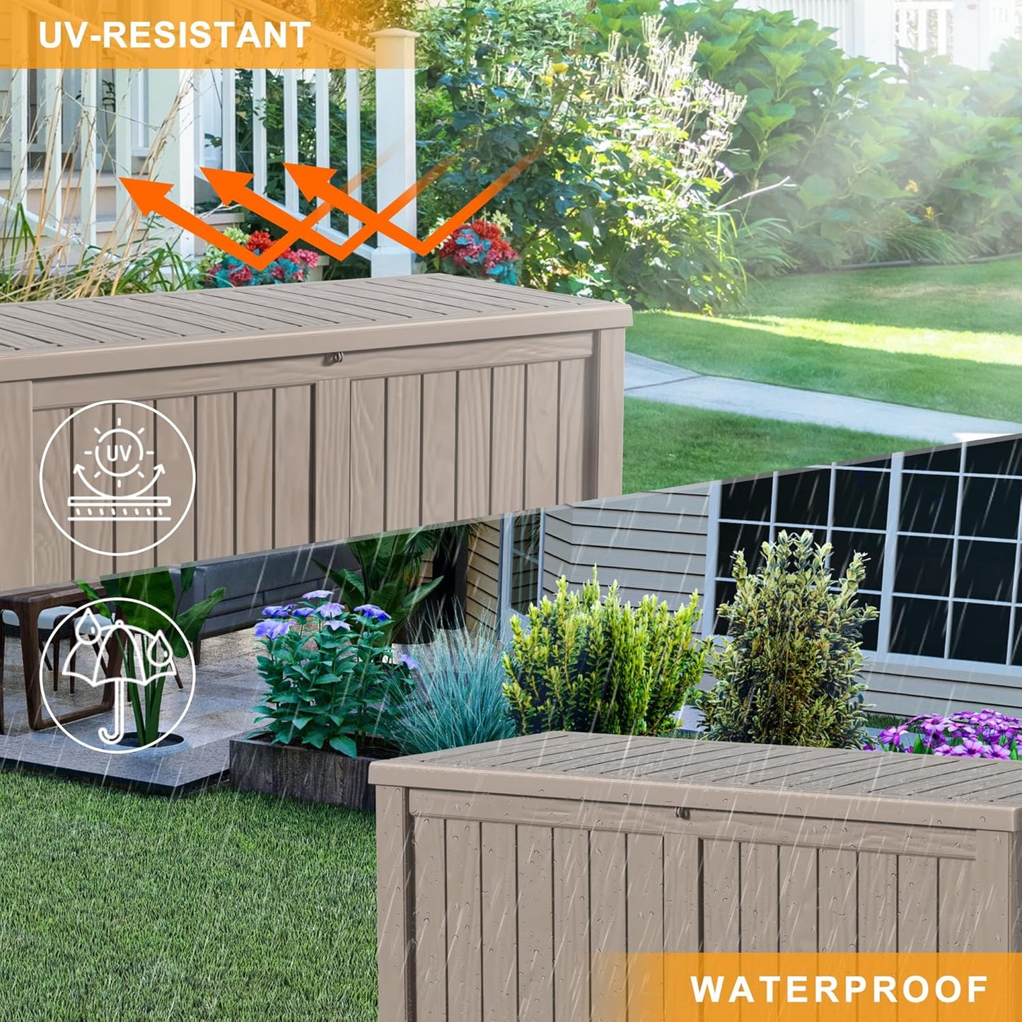 Regine Switzerland 150 Gallon Outdoor Deck Box - Lockable Waterproof Storage for Garden Tools & Cushions | Grey
