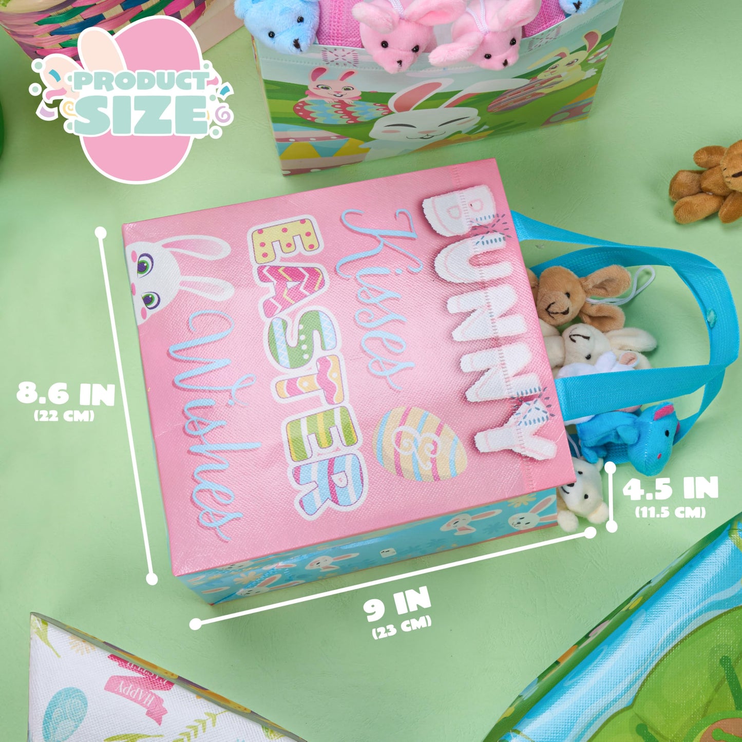 JOYIN 6 Pcs Easter Non-woven Tote Bags with Handle, Happy Easter Egg Bunny Frog Chick & Egg Gift Treat Bags for Gifts Wrapping, Kids Party Supplies & Hunt Game