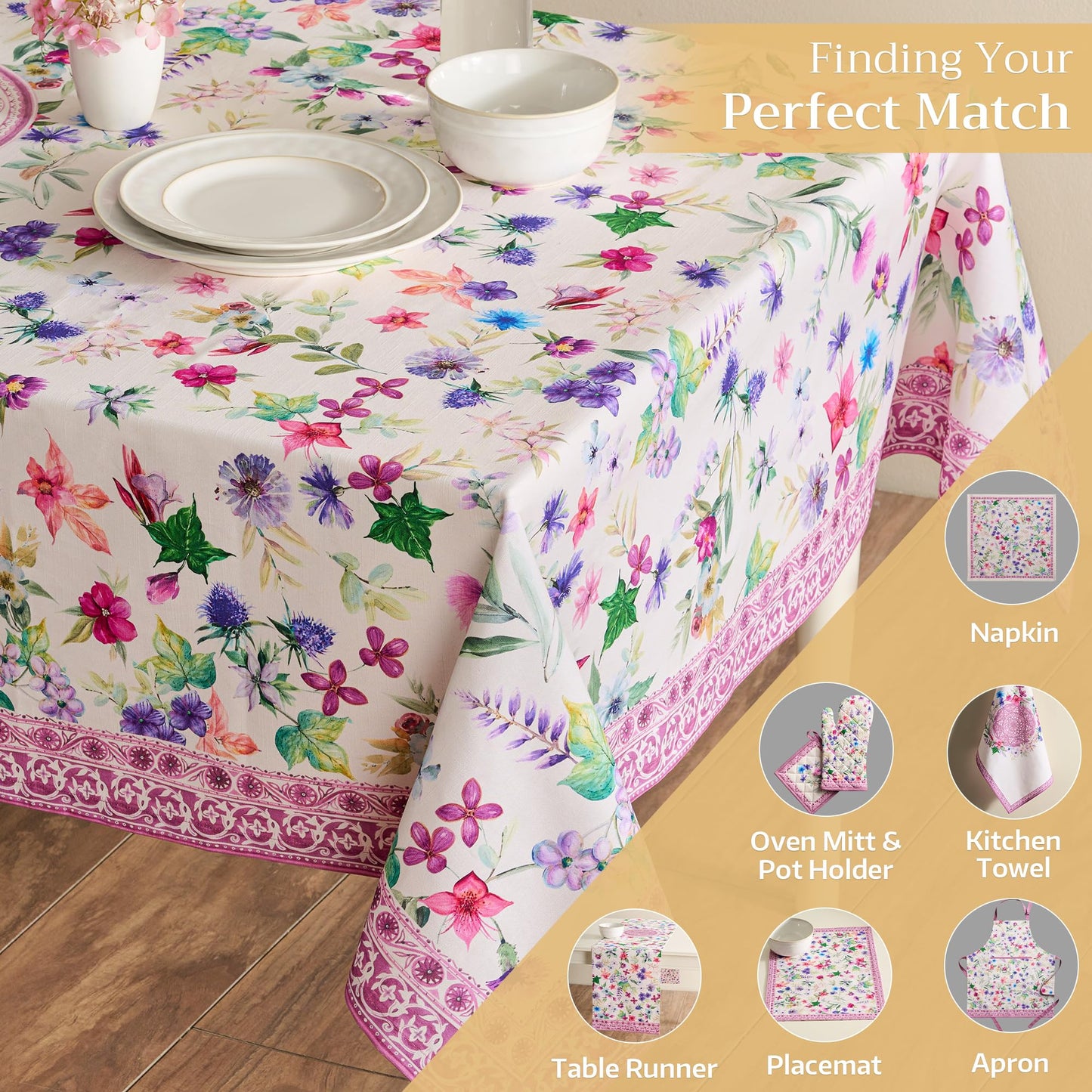 Maison d' Hermine Table Cloth Rectangle Table 100% Cotton 54 x 72 Inches Tablecloth Reusable Decorative for Dining Kitchen Room Farmhouse Home Gifts for Mothers Day Spring Summer - Chardon