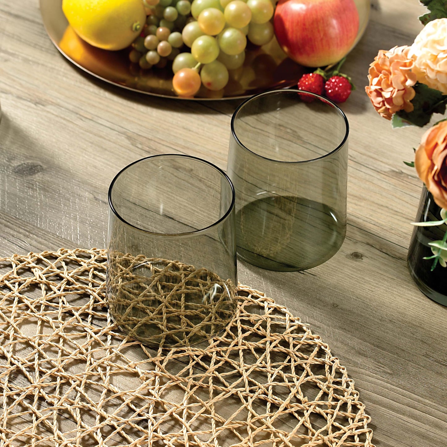 Joseph Sedgh Collection Smokey Grey Glass Tumbler Set of 4 – 16.5 oz Borosilicate Glassware – Durable, Lead-Free, Dishwasher Safe – Modern Grey Drinking Glasses for Home