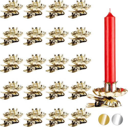 BRUBAKER 20-Pack Tree Candle Holders - Vintage Gold Clip-On Holders for Christmas Trees