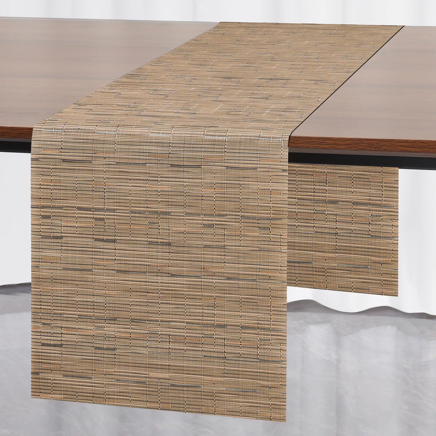 Myir JUN Table Runner, Vinyl Table Runner Indoor 55 Inch Long Arbitrarily Cropped Runner for Table Heatproof for Home Party (Light Brown, 12 x 55 inch)