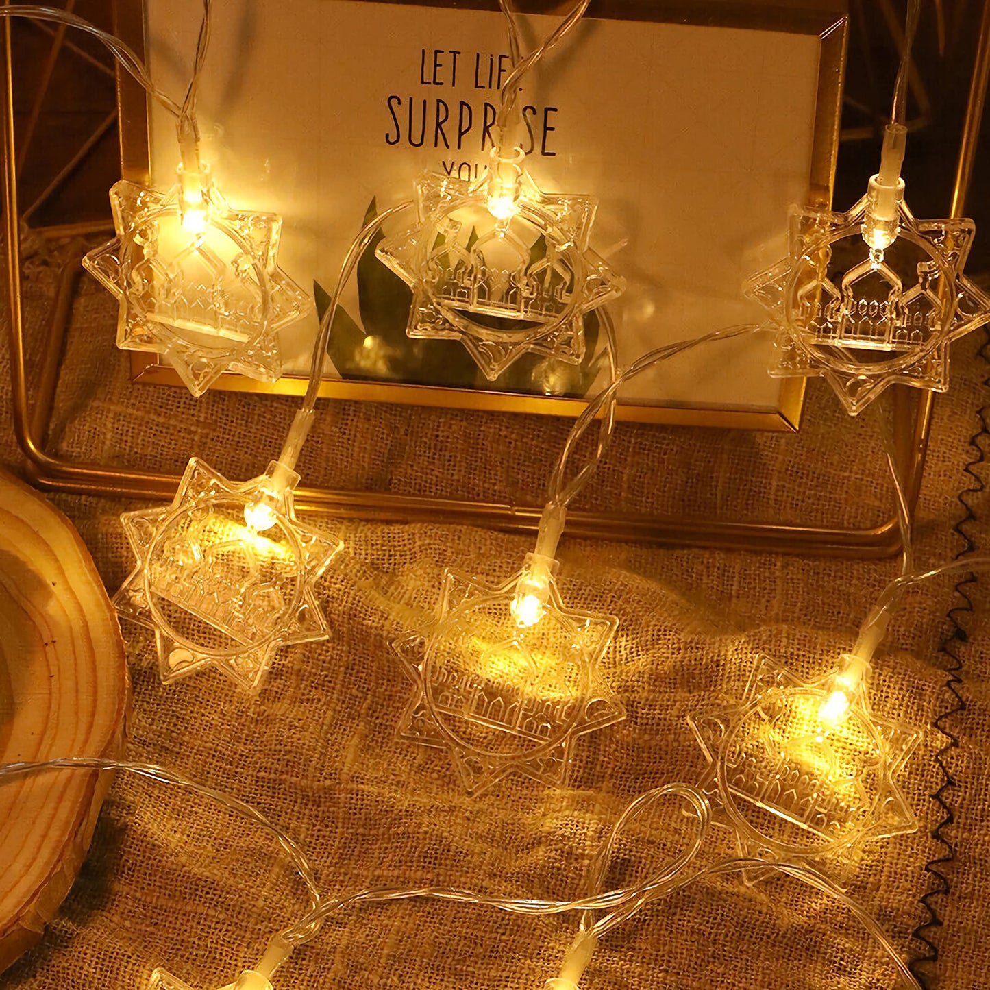 Ramadan Lights Star Moon String Lights 10Ft 20 LED Fairy Lights Battery Operated with 2 Modes Indoor Twinkle Ramadan Kareem and Eid Mubarak Decorations for Home Bedroom Eid al-Fitr Party