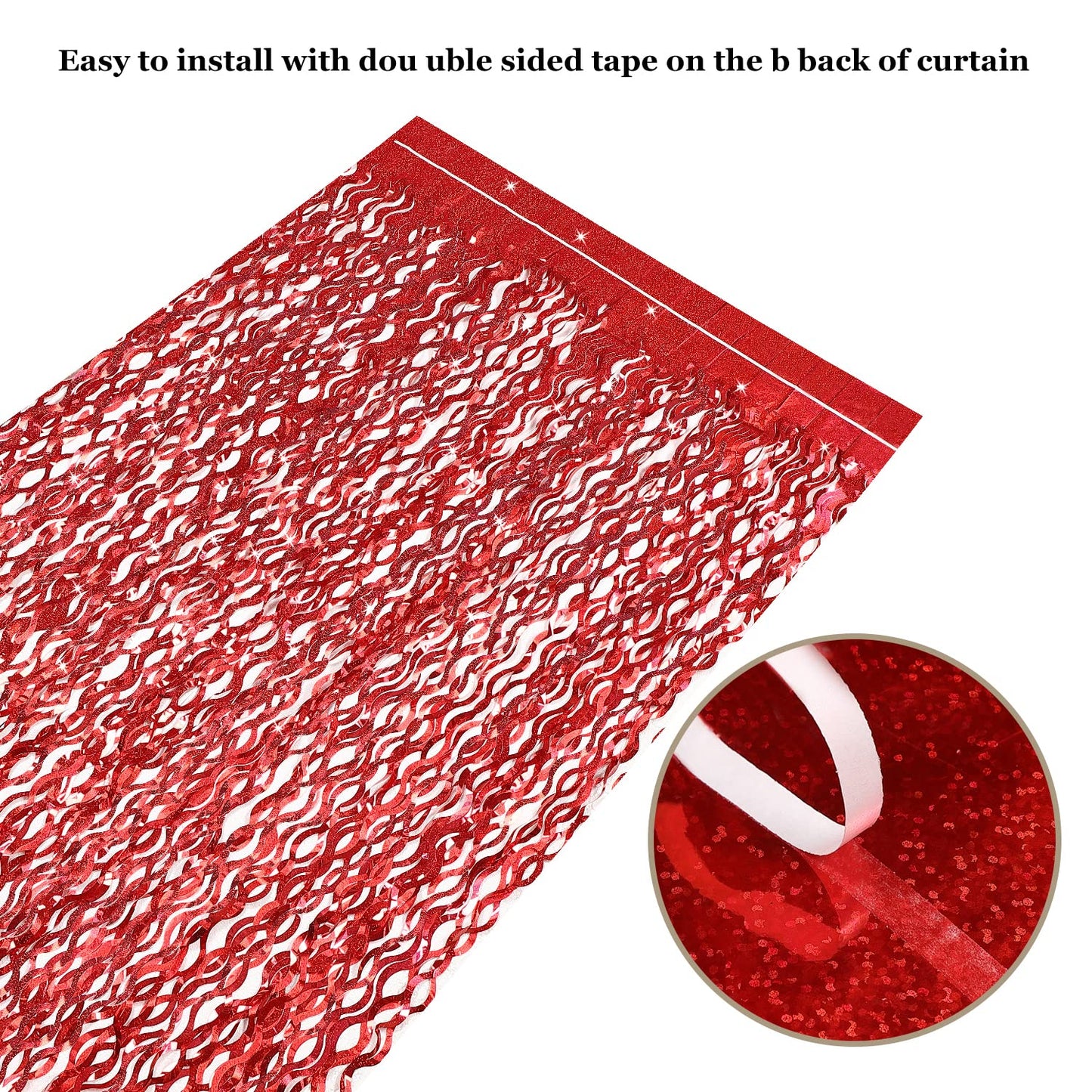 3 Pack Red Backdrop Curtain - CYLMFC 3.3 ft x 6.6 ft Foil Backdrop Curtain Streamers Birthday Decorations for Birthday Party Christmas Graduation Decor