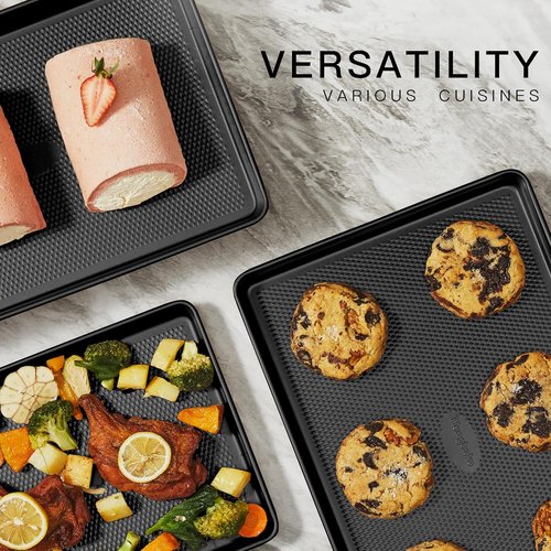 HONGBAKE Jelly Roll Pan - Non-Stick Baking Sheet with Diamond Texture | Heavy Duty 15x10 Dark Gray