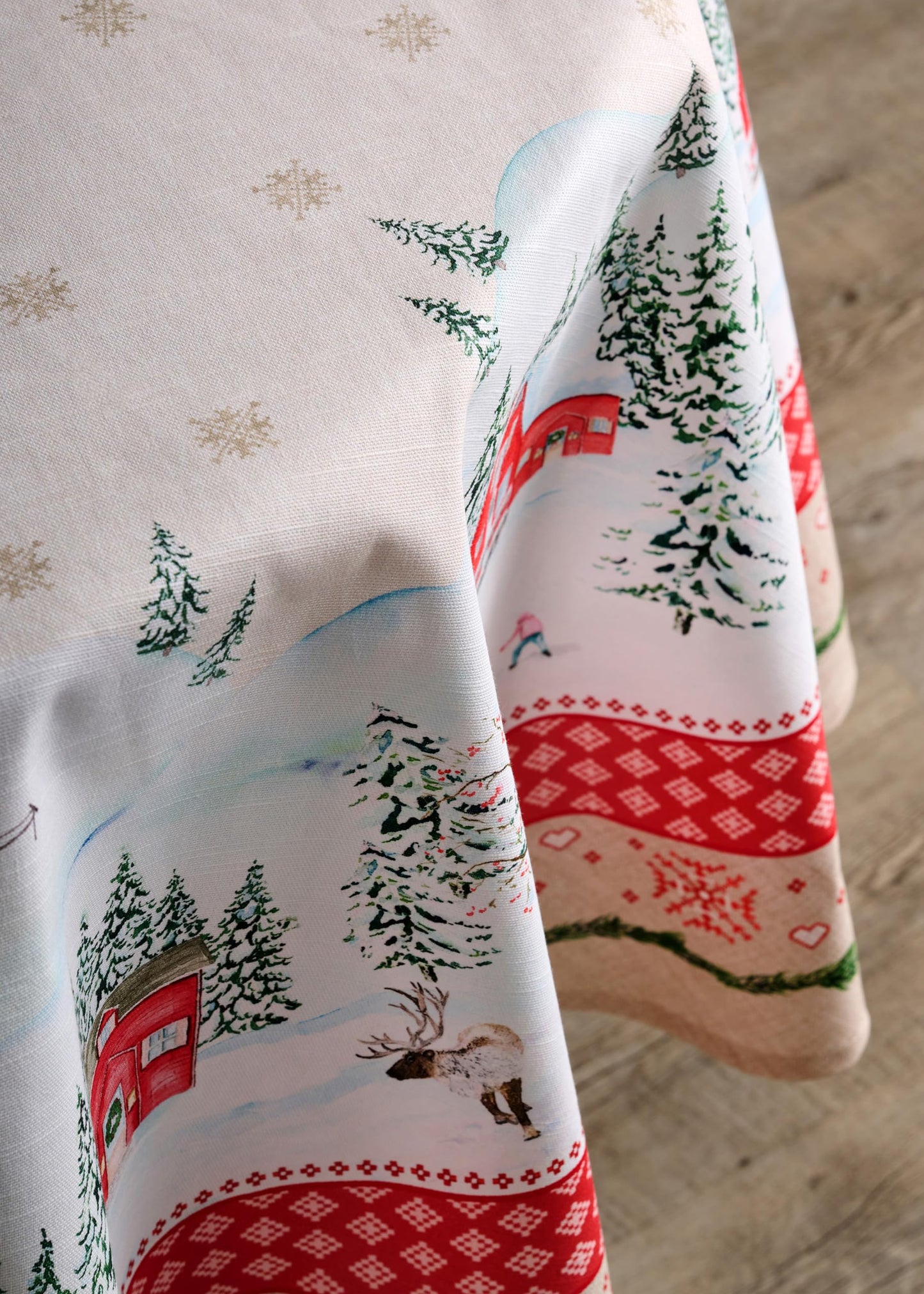 Maison d' Hermine Table Cloth Round Table 100% Cotton 63 Inches Fall Tablecloth Reusable Everyday Use for Thanksgiving Christmas Decorations Dining Farmhouse Party (Rural Christmas)