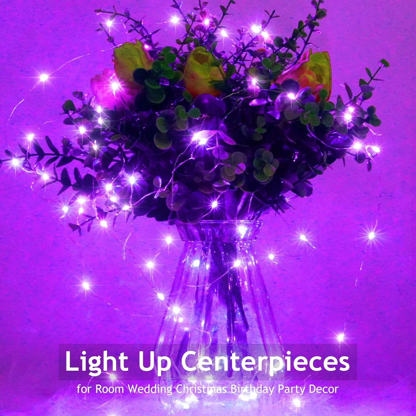 SmilingTown 20 LED Purple Fairy Lights - Battery Operated 6.6ft Waterproof String Lights for DIY Decor