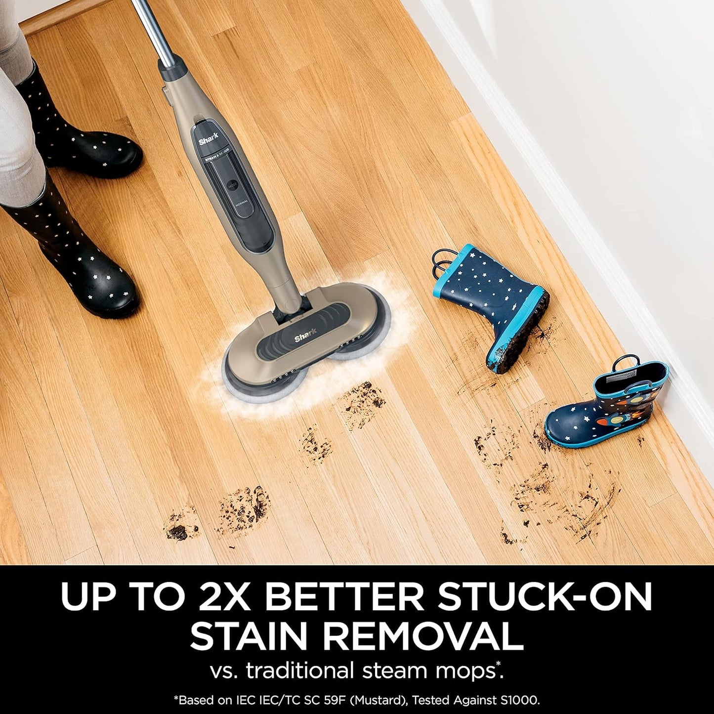 Shark S7001 Mop - Scrub & Sanitize Hard Floors with 4 Washable Pads | 3 Steam Modes & LED Headlights