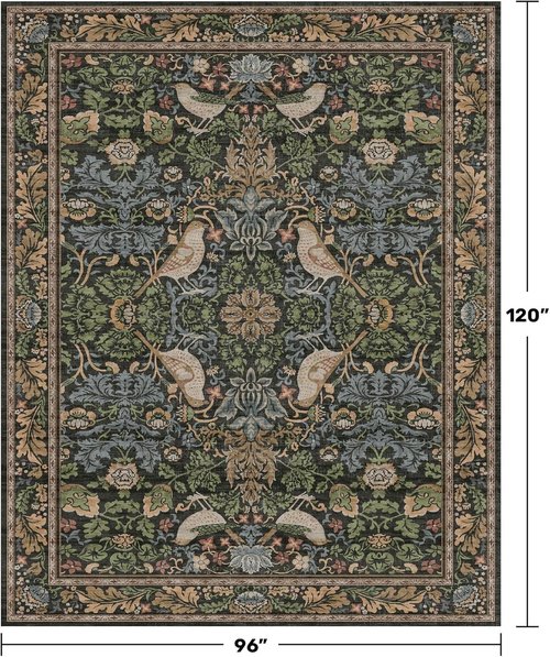 Hazo Haus Dark Floral Area Rug 8x10 - Washable Non-Slip Design for Living Room, Dining Room & Office