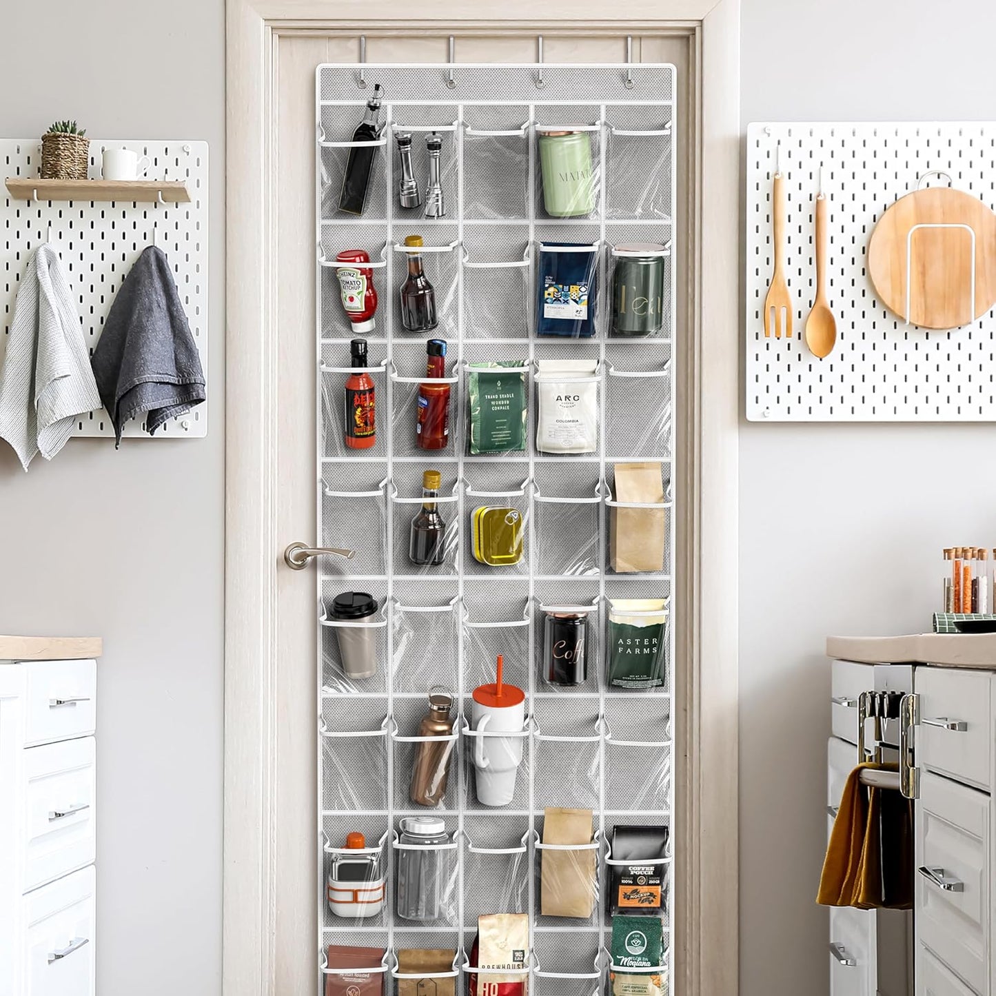 Simple Houseware Over The Door Shoe Organizer - 40 Large Clear Pockets, Gray (75.4" x 27.25")