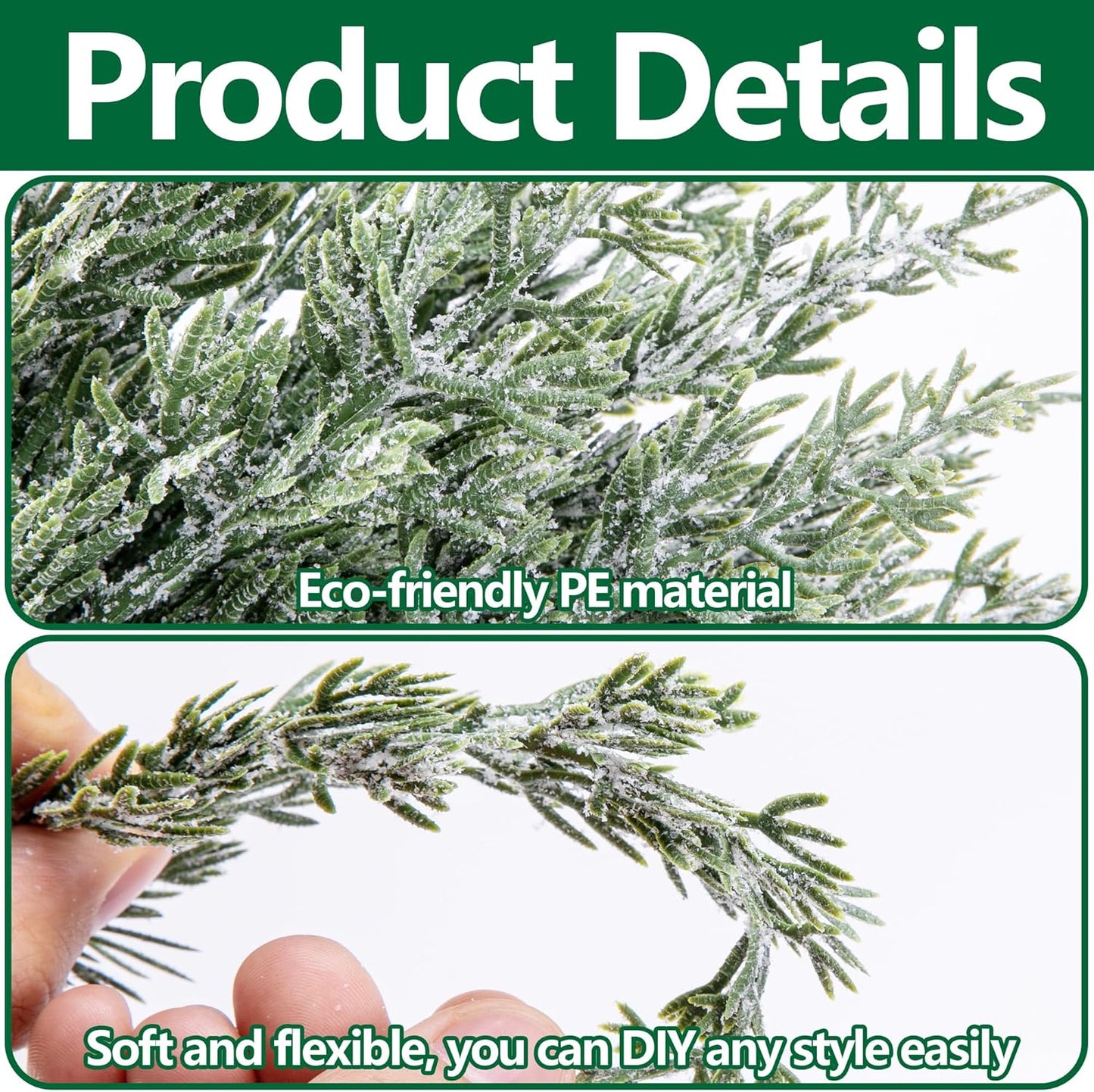 Skiennix 45 Pcs Artificial Christmas Snow Pine Branches - Snowy Faux Greenery with Red Berries for Home Decor