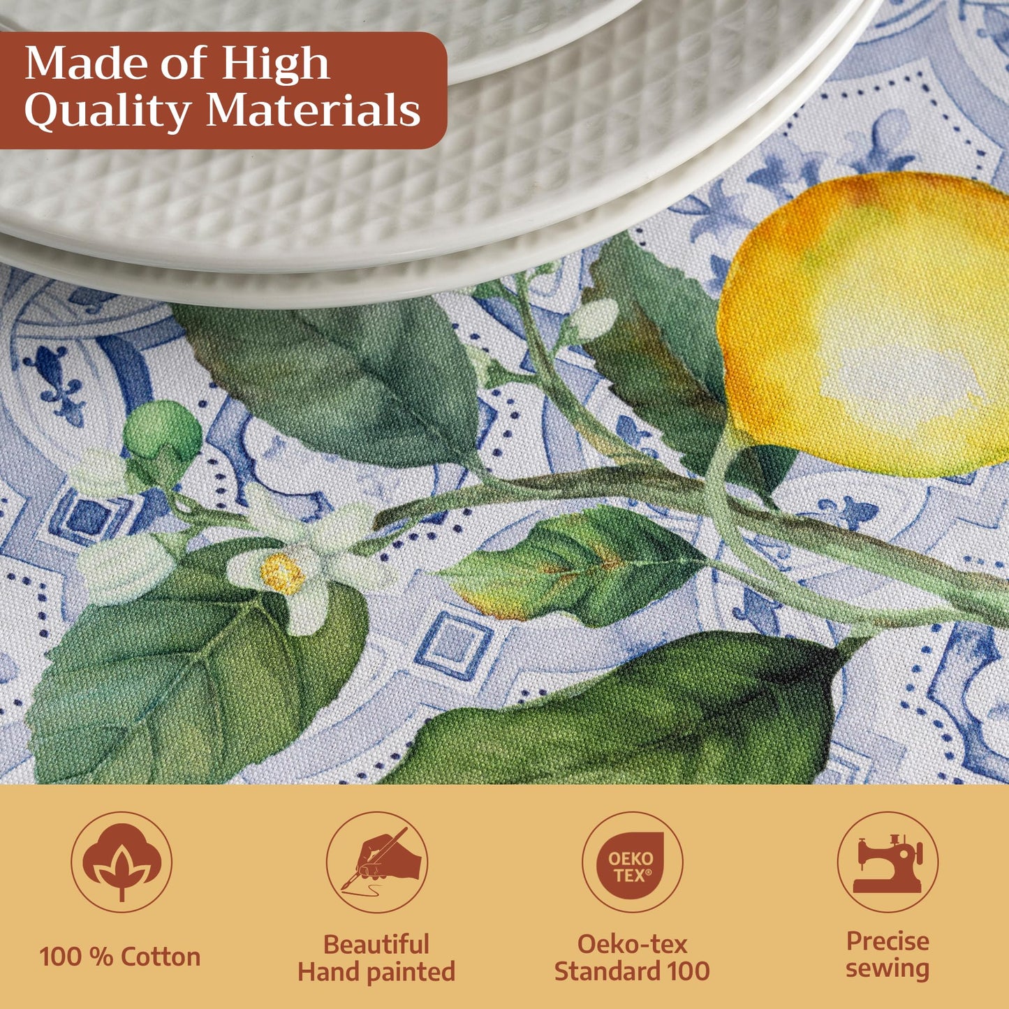 Maison d' Hermine Table Cloth Round Table 100% Cotton 69 Round Inches Tablecloth Reusable Decorative for Dining Kitchen Room Farmhouse Home Gifts for Mothers Day Spring Summer - Citrus