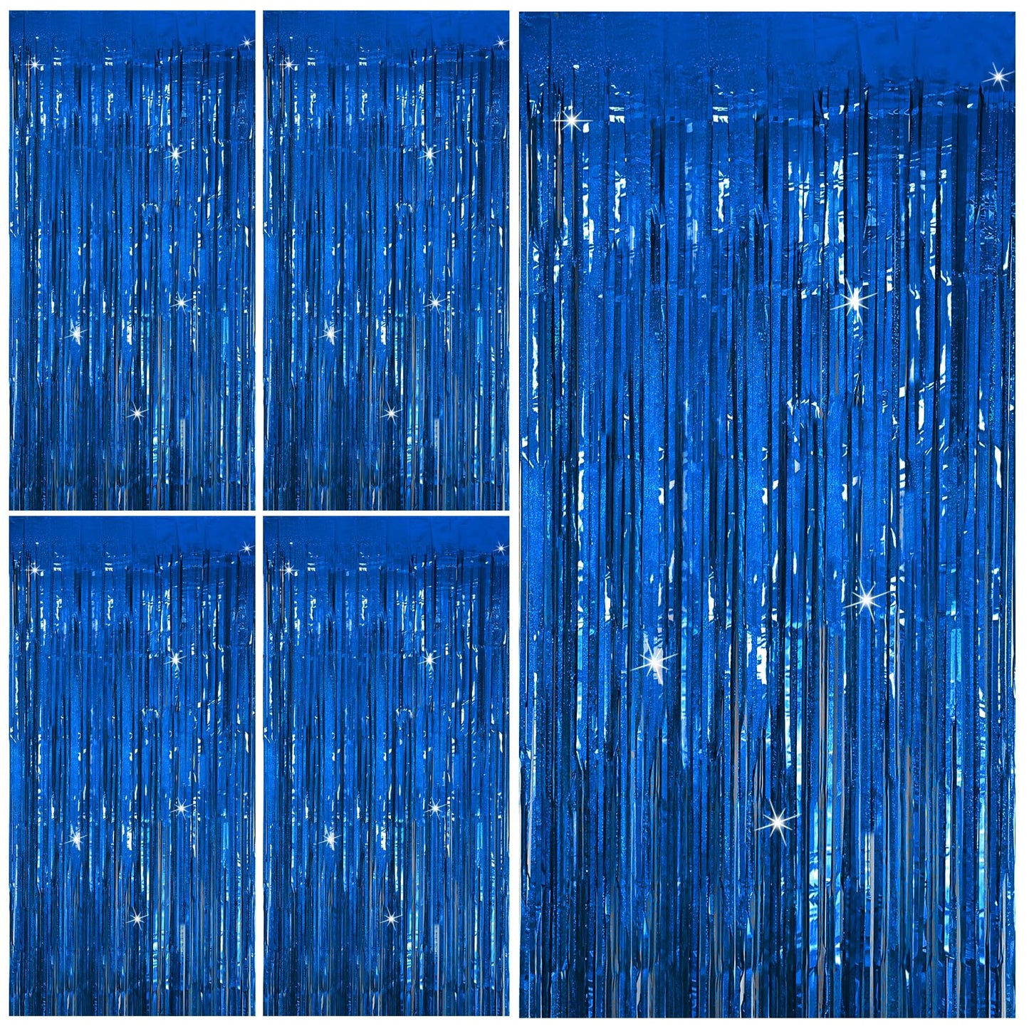 Tinsel Curtain Party Backdrop Blue Birthday Party Decorations 5 Packs Glitter Foil Fringe Curtain Party Decor Streamers Photo Booth for Birthday Christmas Wedding Halloween Graduation Decorations