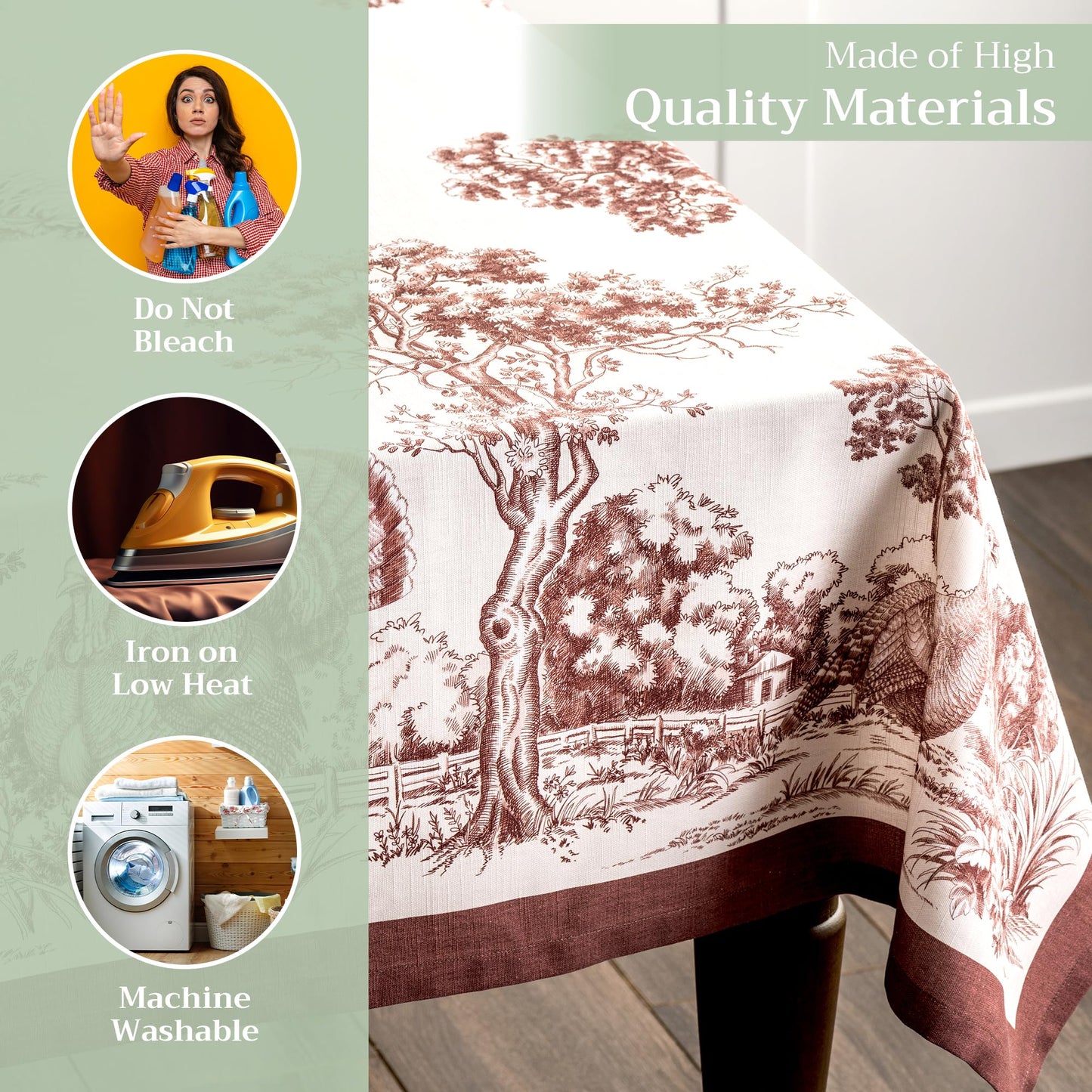 Maison d' Hermine Table Cloth Rectangle Table 100% Cotton 60 x 120 Inches Fall Tablecloth Reusable Everyday Use for Thanksgiving Christmas Decorations Dining Farmhouse Party (Holy Jouy - Brown)