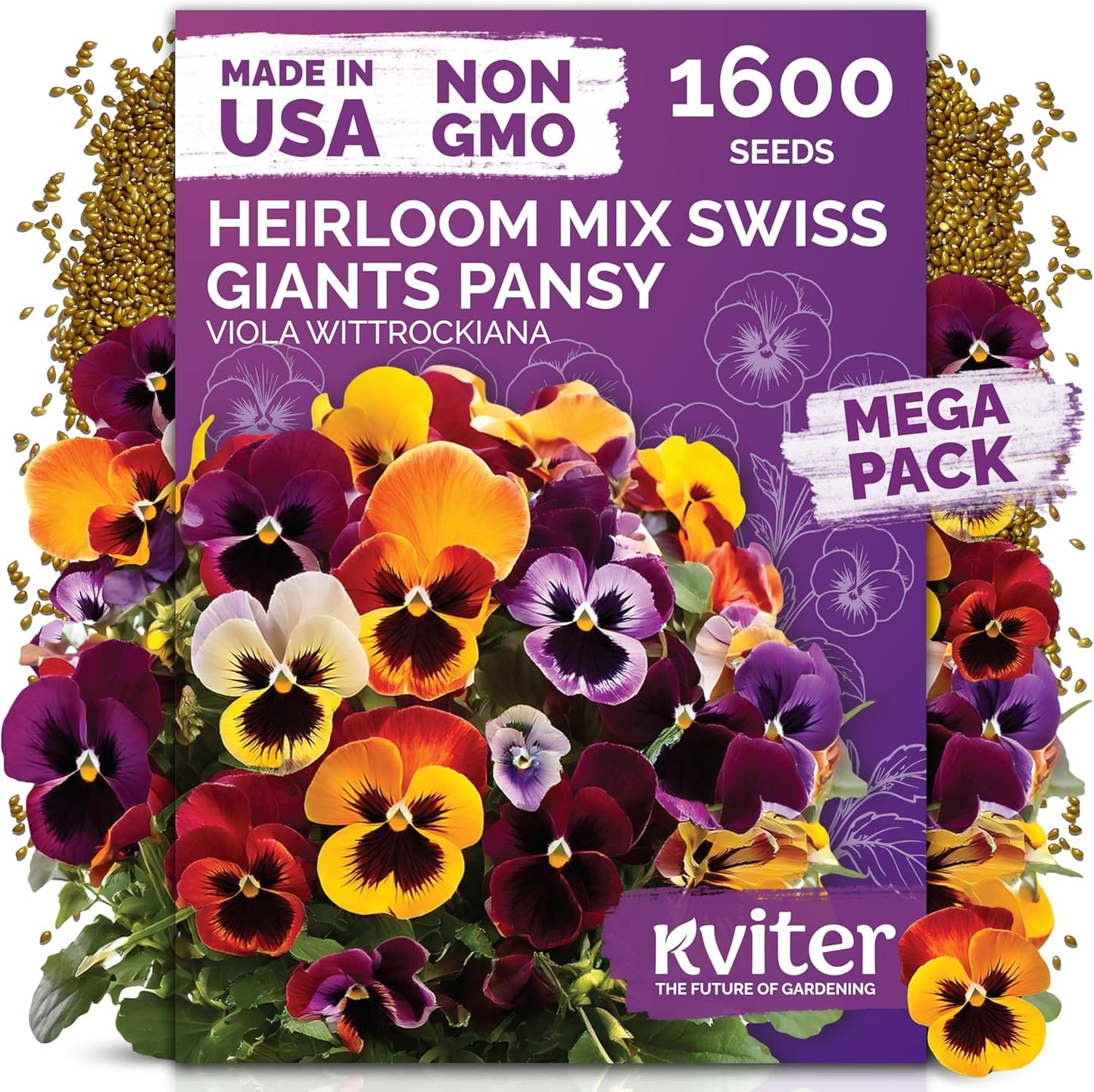 KVITER 1600 Swiss Giants Pansy Seeds - Mixed Colors Edible Blooms for Garden & Containers