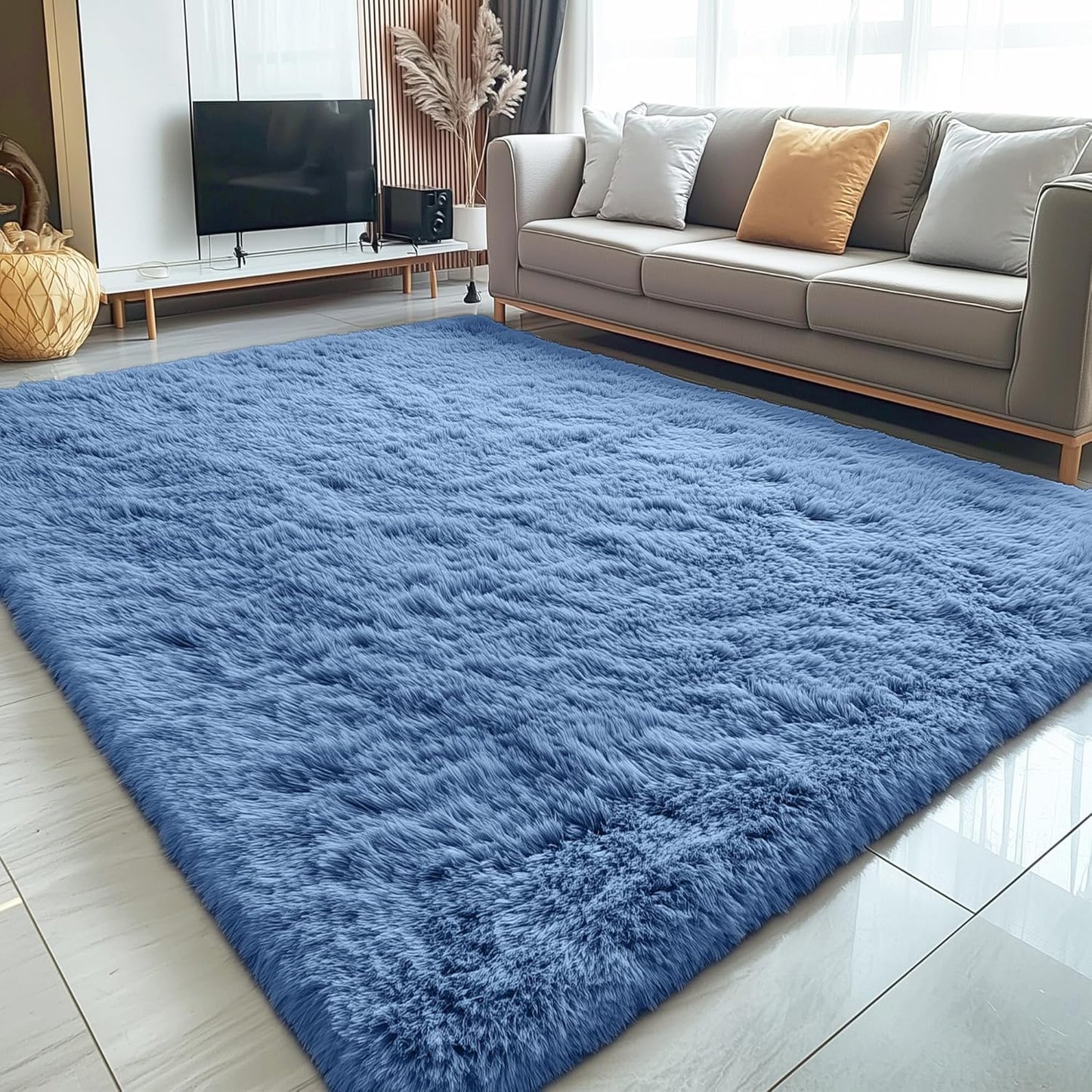 OLANLY 5x7 Soft Fluffy Shaggy Area Rug - Machine Washable Indoor Carpet for Living Room & Bedroom | Blue