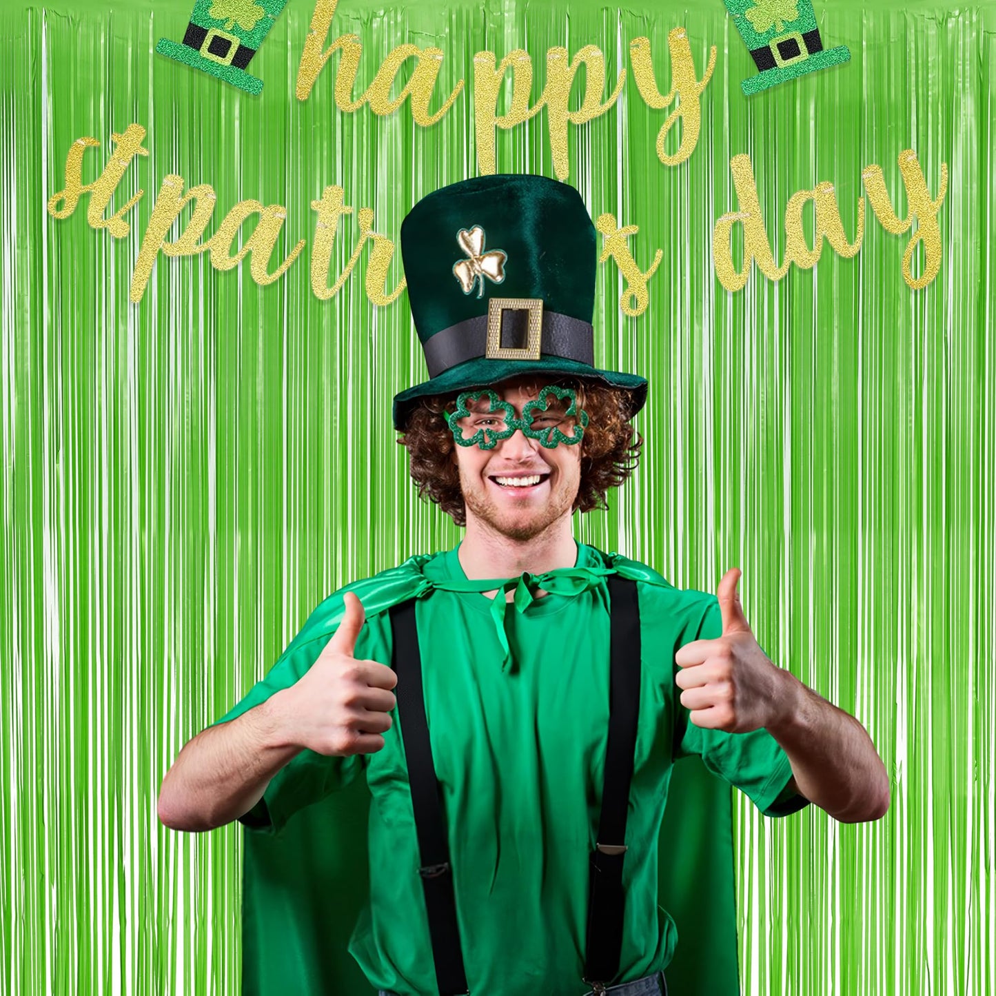 Lime Green Streamers Party Backdrop - GREATRIL Tinsel Curtain for St Patrick's Day/Frog/Wizard - 3.2ft X 8.2ft - 2 Packs