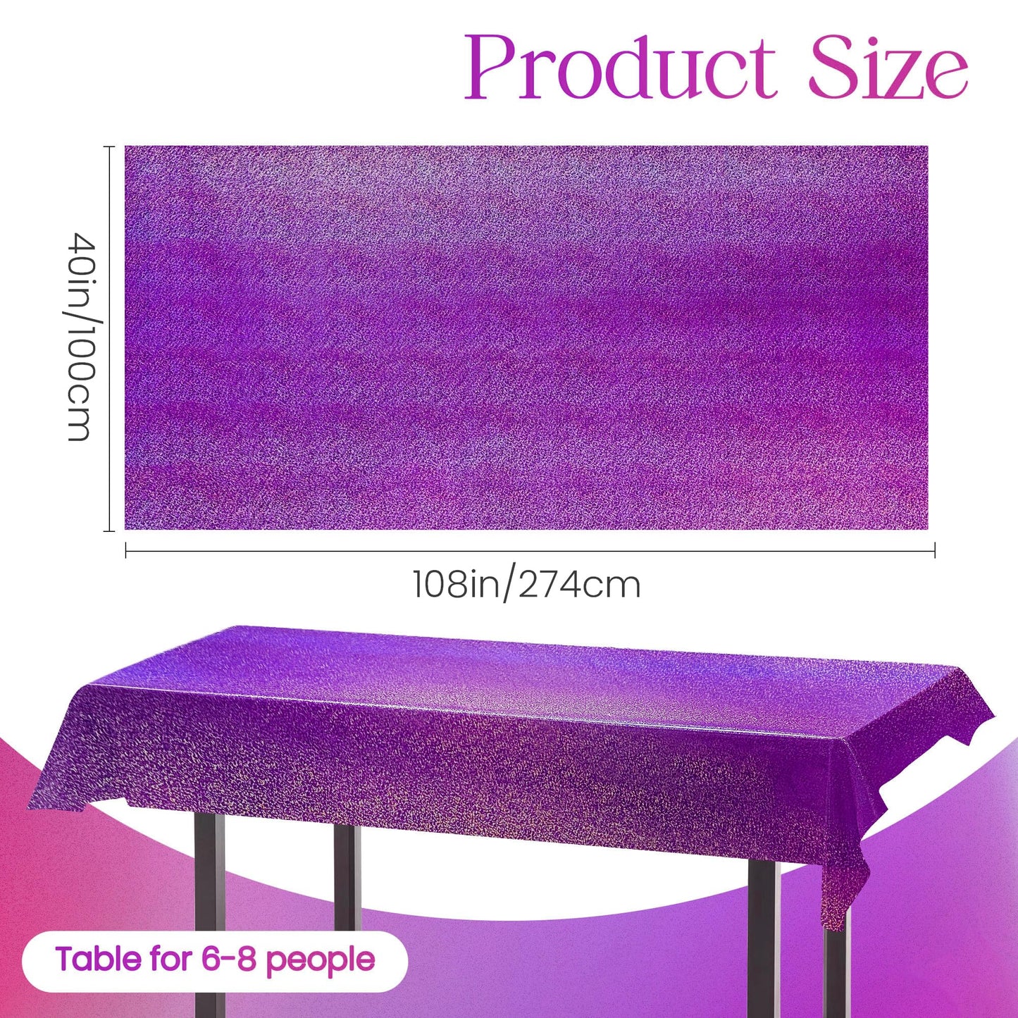 Just Shimmer Sparkling Holographic Laser Tablecloth - Shimmering, Waterproof, Easy to Clean - Ideal for Bachelorette, Birthday, Wedding, and Anniversary Party Decorations (Purple, 1)